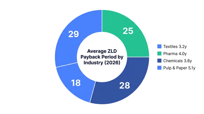 Pie chart showing average zld payback period by industry (2026) — data visualization for share of projects by payback band (%)