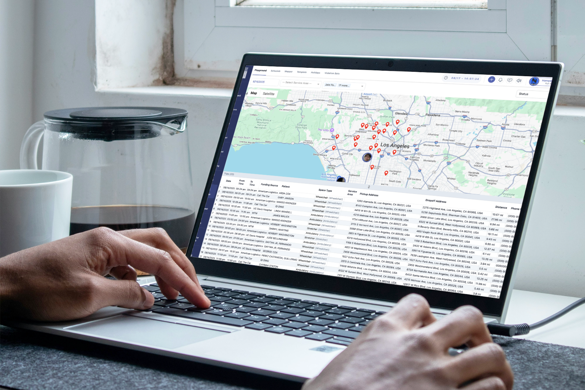 Real-time NEMT dispatch planning dashboard displaying live updates and driver statuses