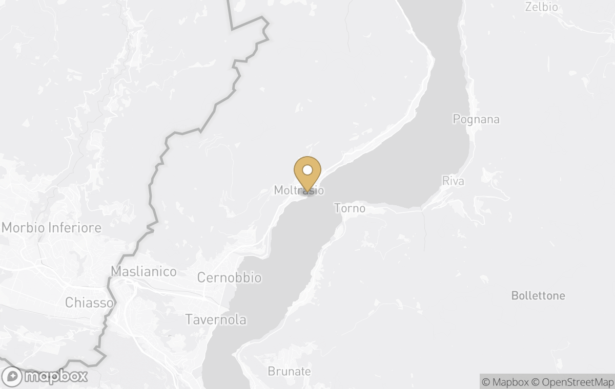 Map showing the approximate location of Raffles Lake Como in Moltrasio, Lake Como, Italy