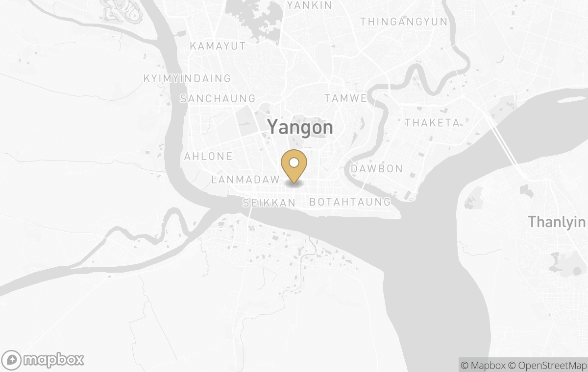 Map showing the approximate location of The Peninsula Yangon in Yangon, Myanmar