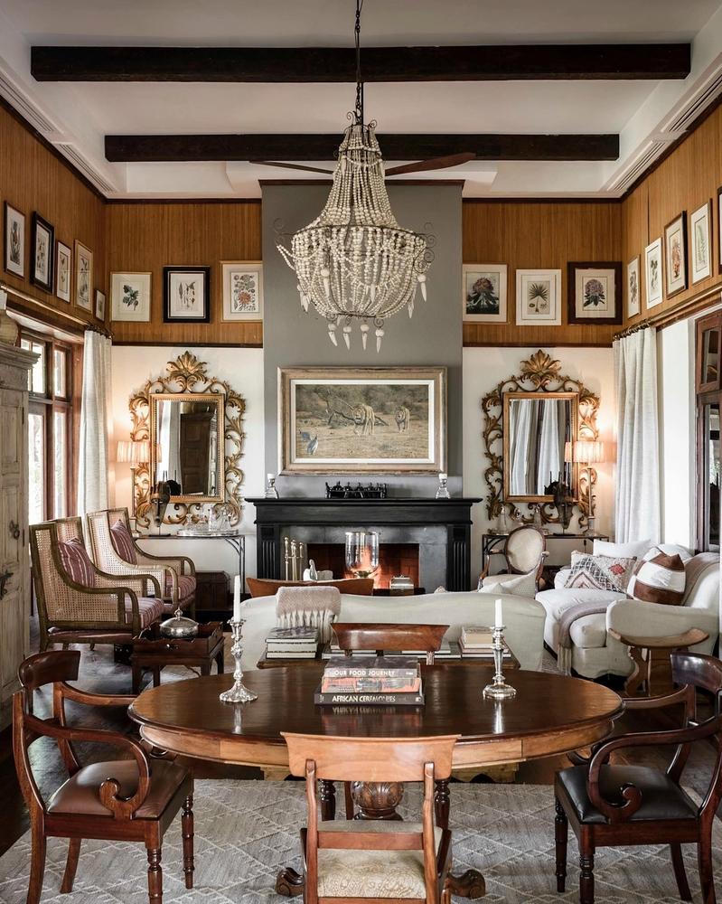 The Edwardian-manor lounge at Singita Sasakwa Lodge, Grumeti