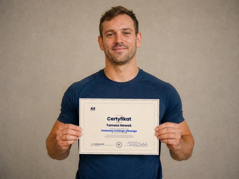 Absolwent A4 Academy z dokumentem: Certyfikat A4 Academy