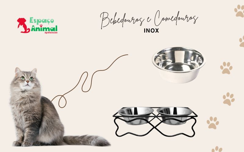 imagens de comedouros e bebedouros de inox para gatos