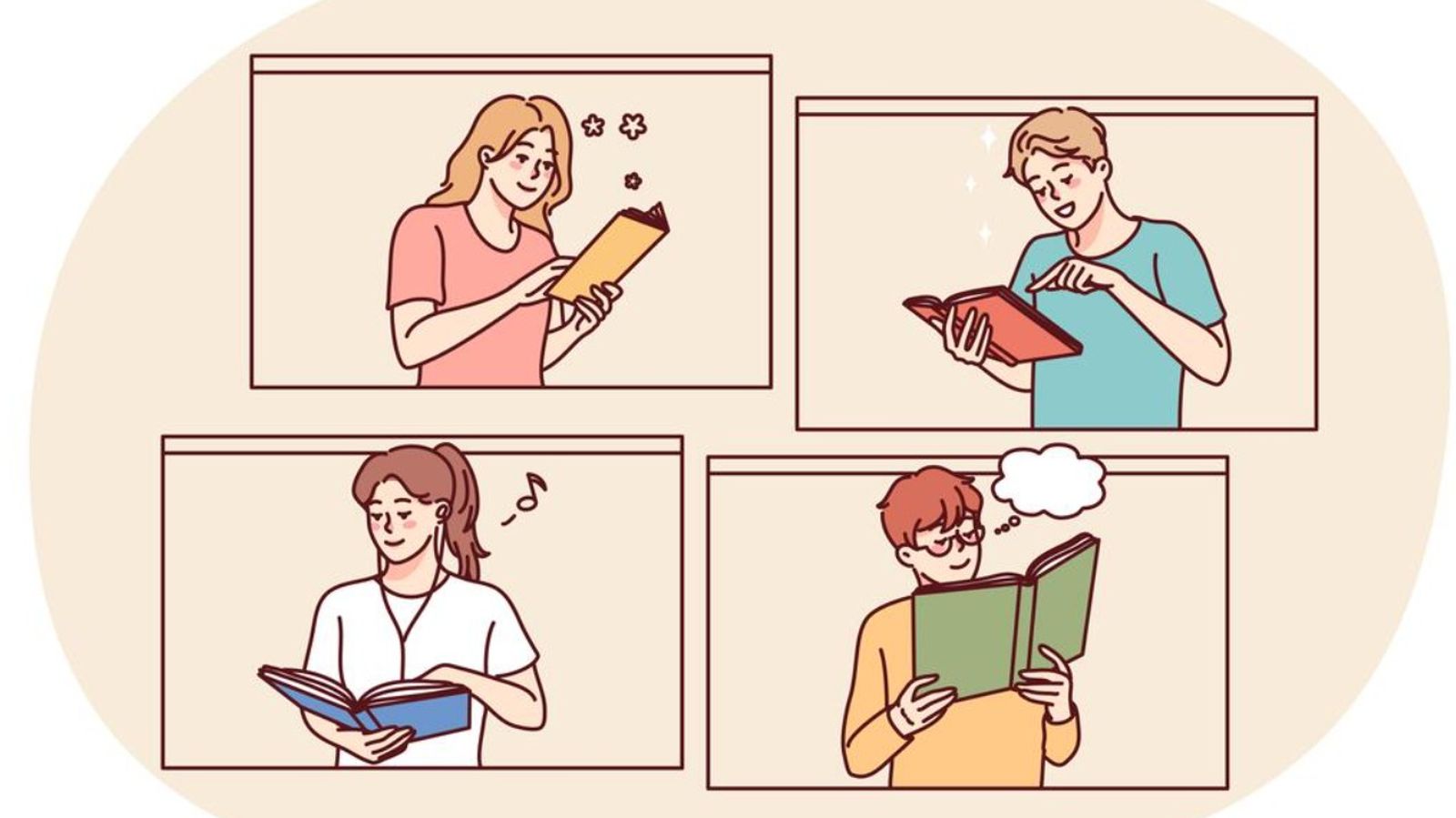 4 different people reading 