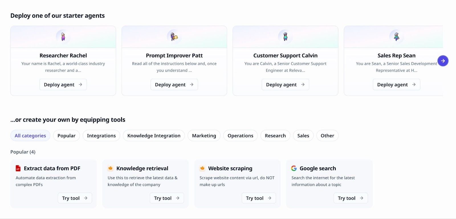 Image: Relevance AI’s agent templates that you can build upon quickly.