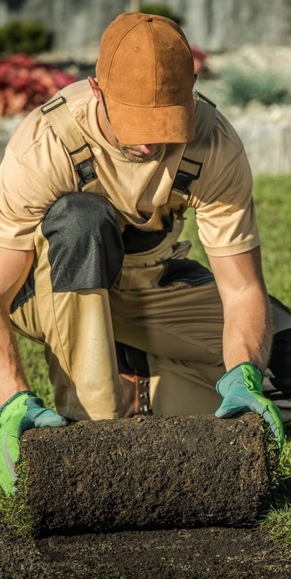 Landscaping workers on a commercial job site
