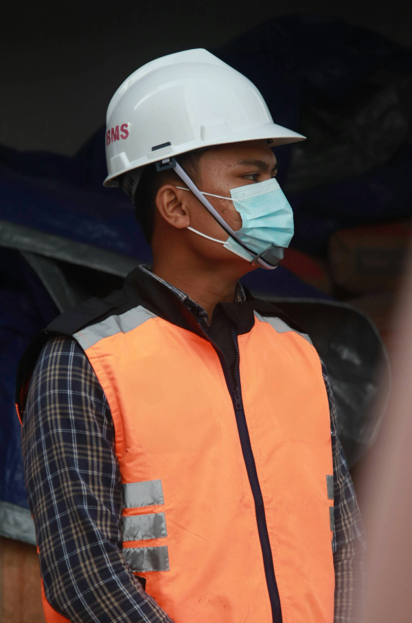 Disaster relief workers at an emergency response site