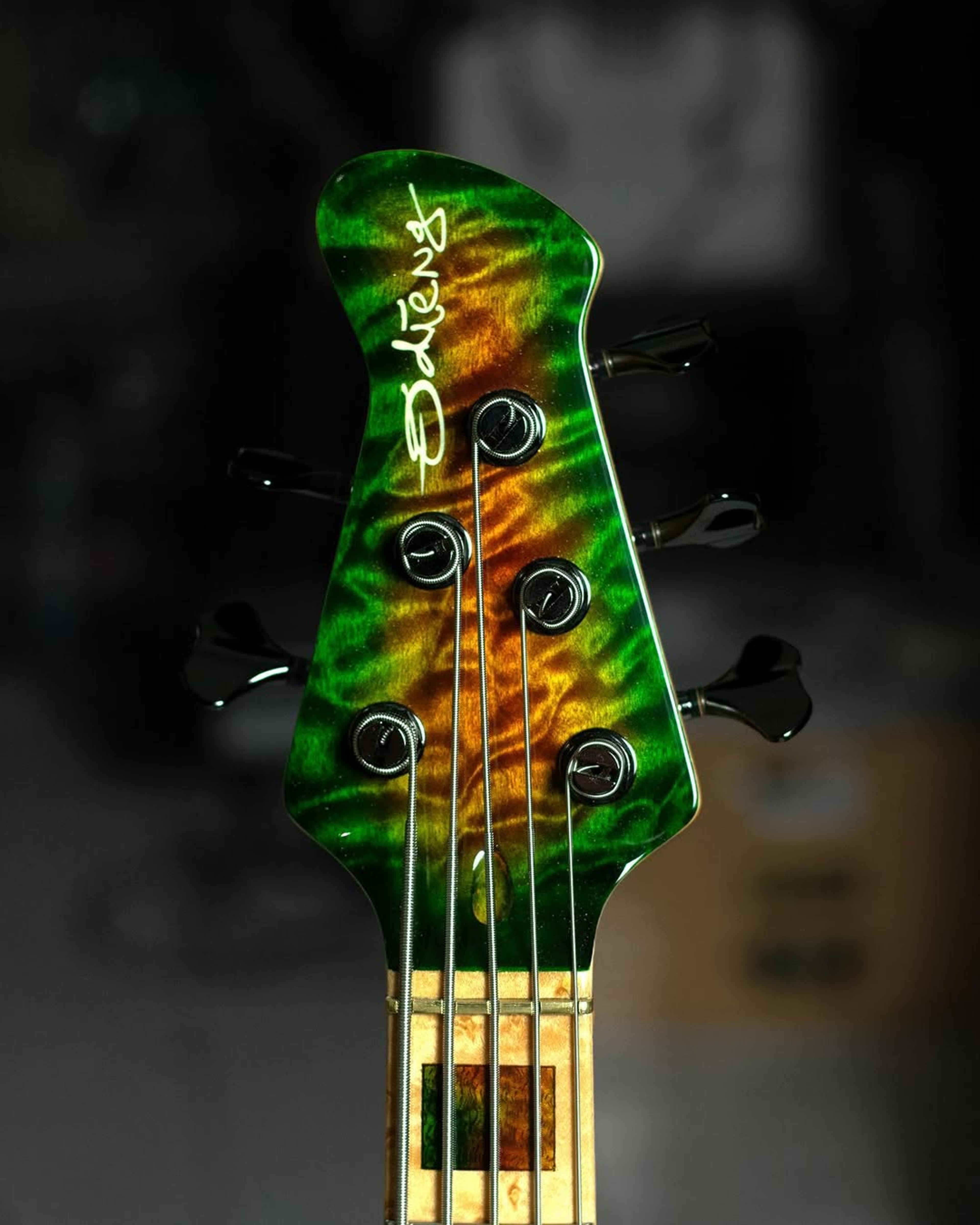 Front Headstock view of the ODIENG INZ 5 string bass