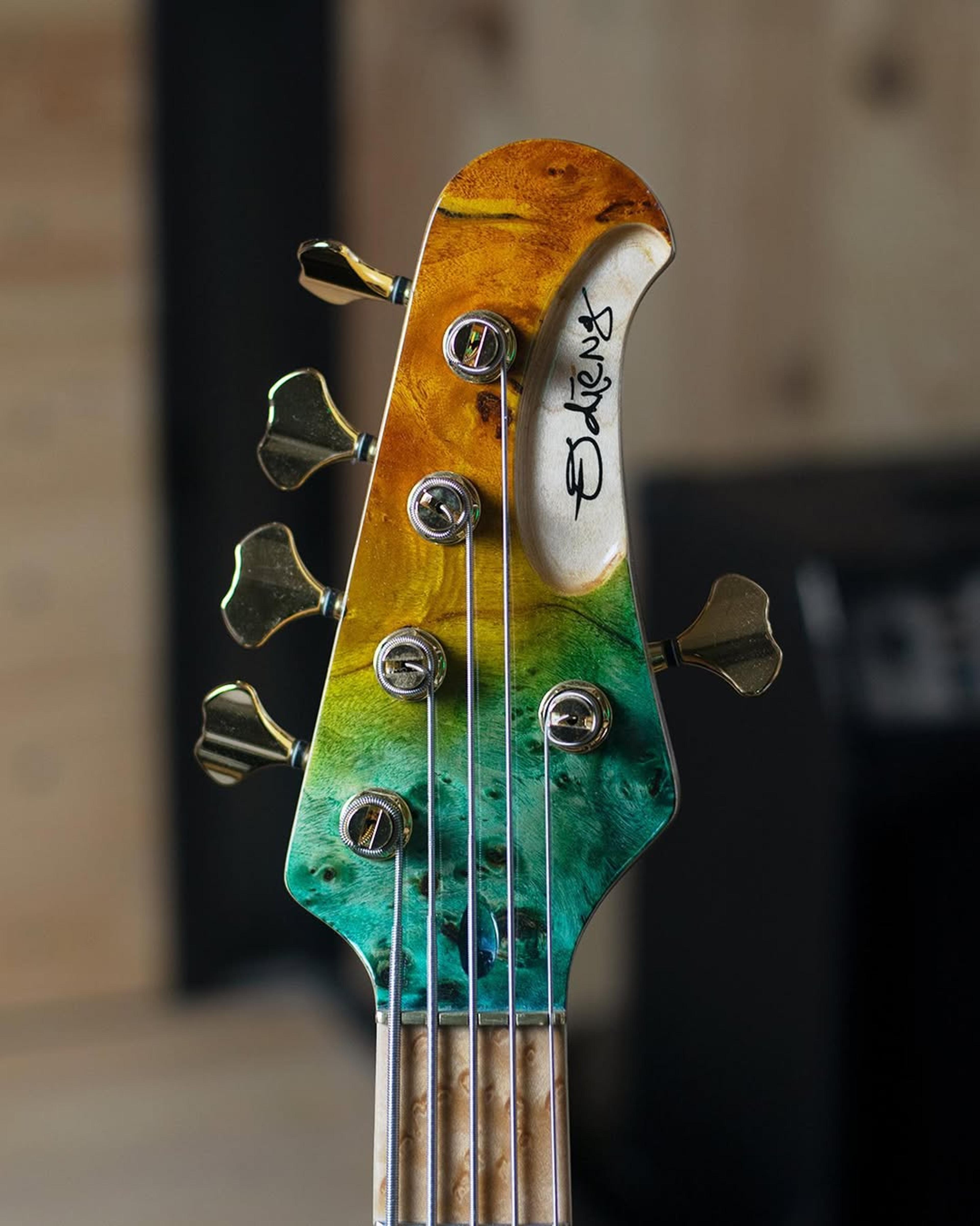 Front Headstock view of the ODIENG Viper 5 string bass
