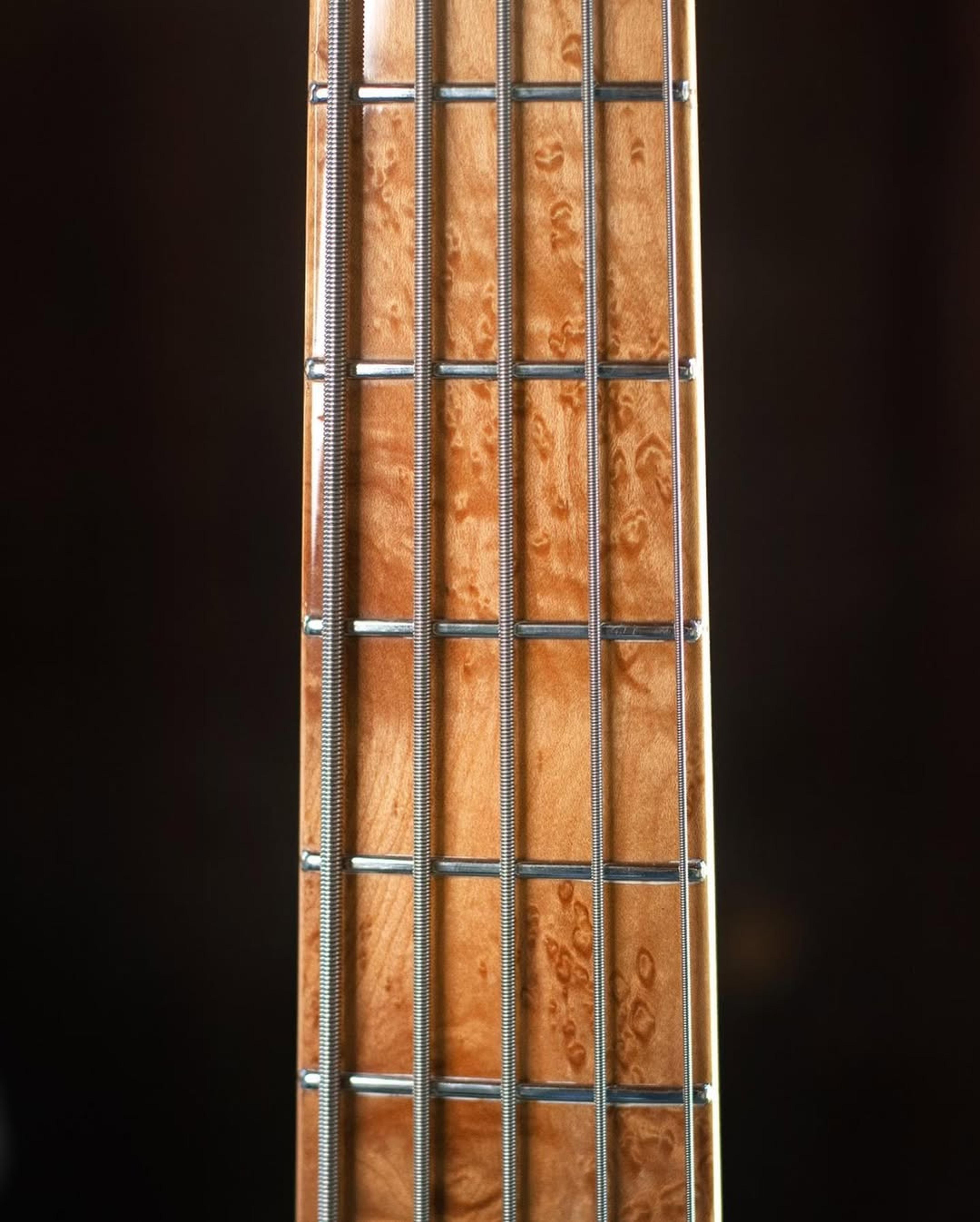 Front detail fretboard view of the ODIENG Nebula 5 string bass