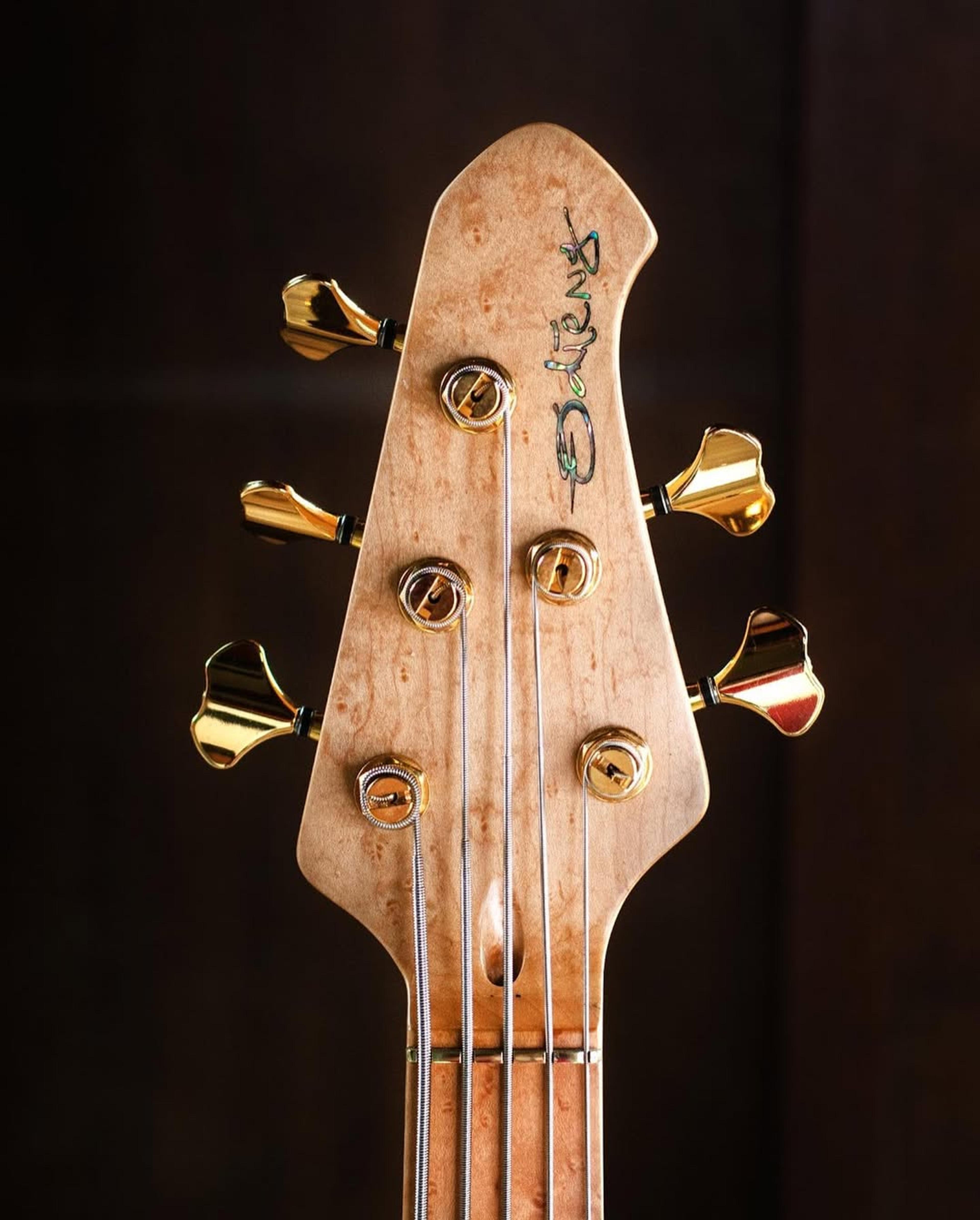 Front Headstock view of the ODIENG Nebula 5 string bass