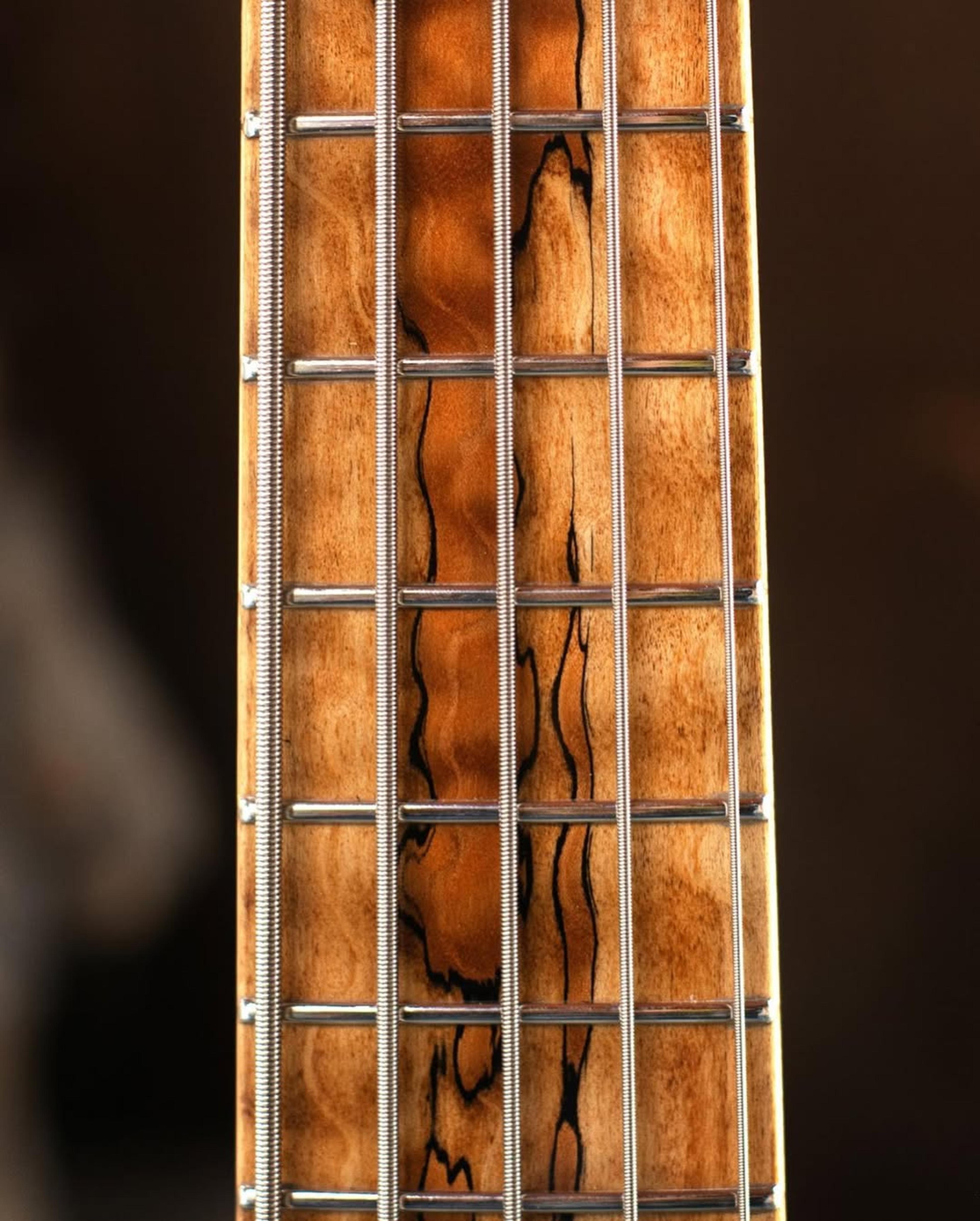 Front detail fretboard view of the ODIENG Corvette 5 string bass