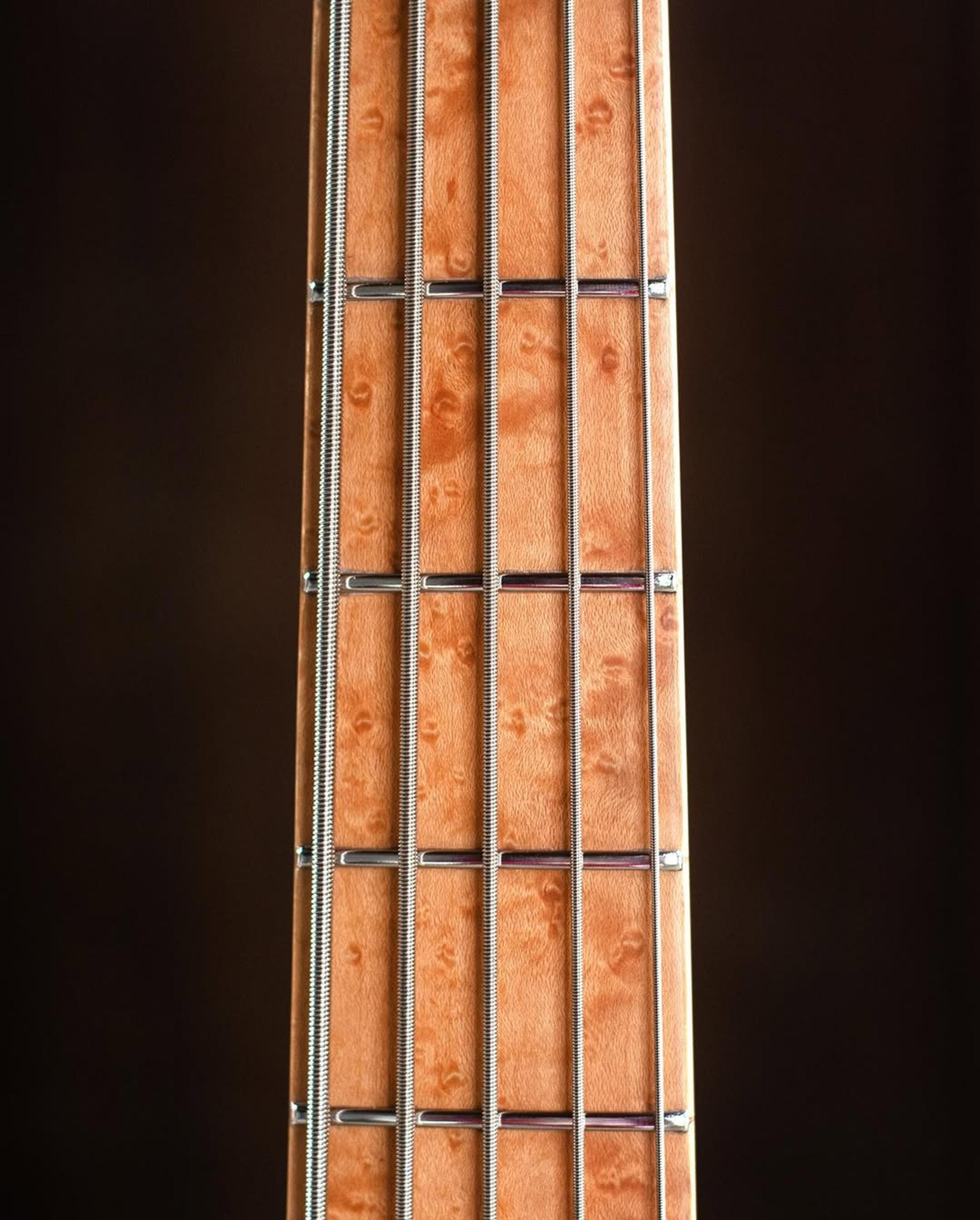 Front detail fretboard view of the ODIENG Nebula 5 string bass