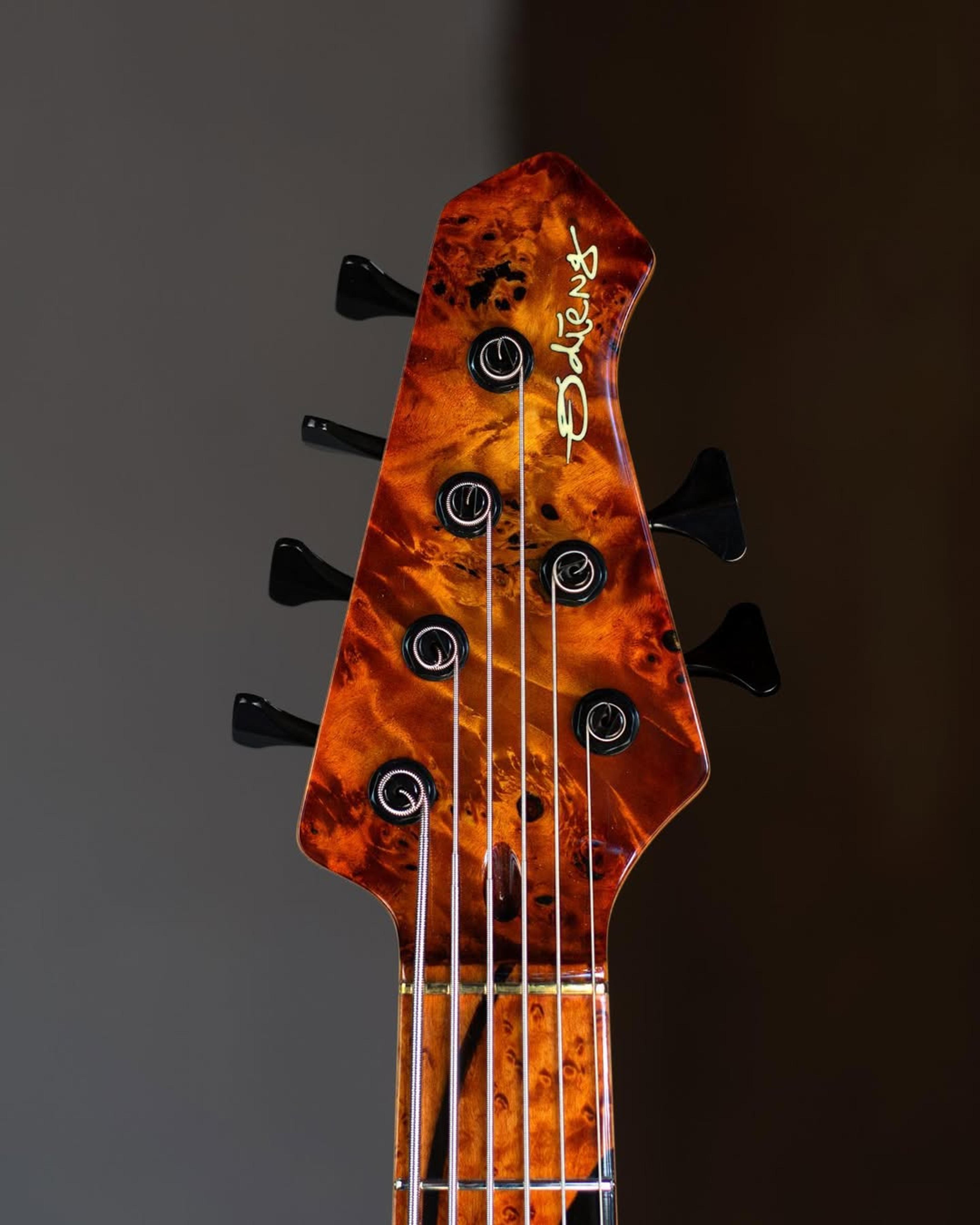 Front Headstock view of the ODIENG JC'82 V2 Signature 6 string bass