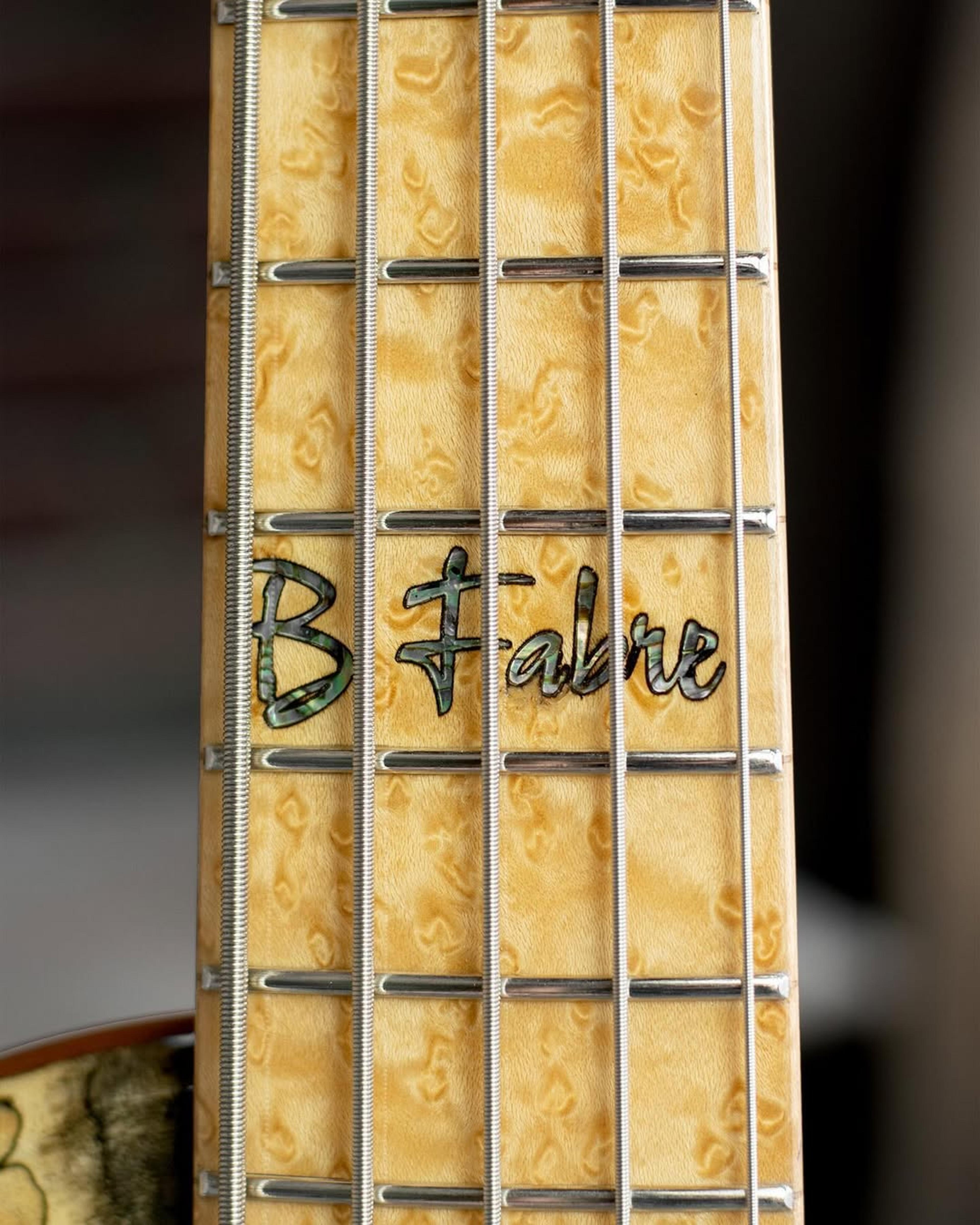 Front detail fretboard view of the ODIENG Nebula 5 string bass