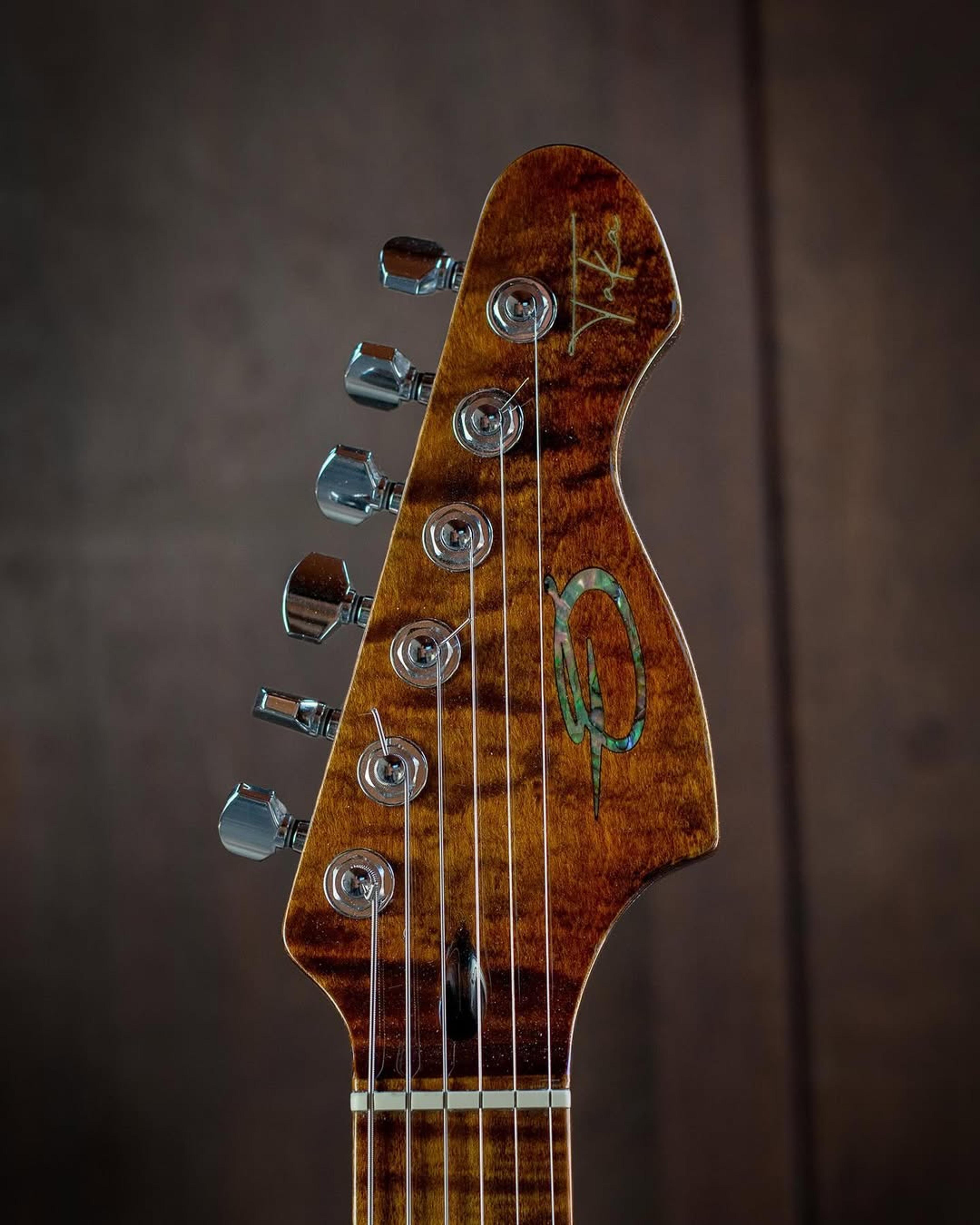 Front Headstock view of the ODIENG EF Series 3 6 string Guitar