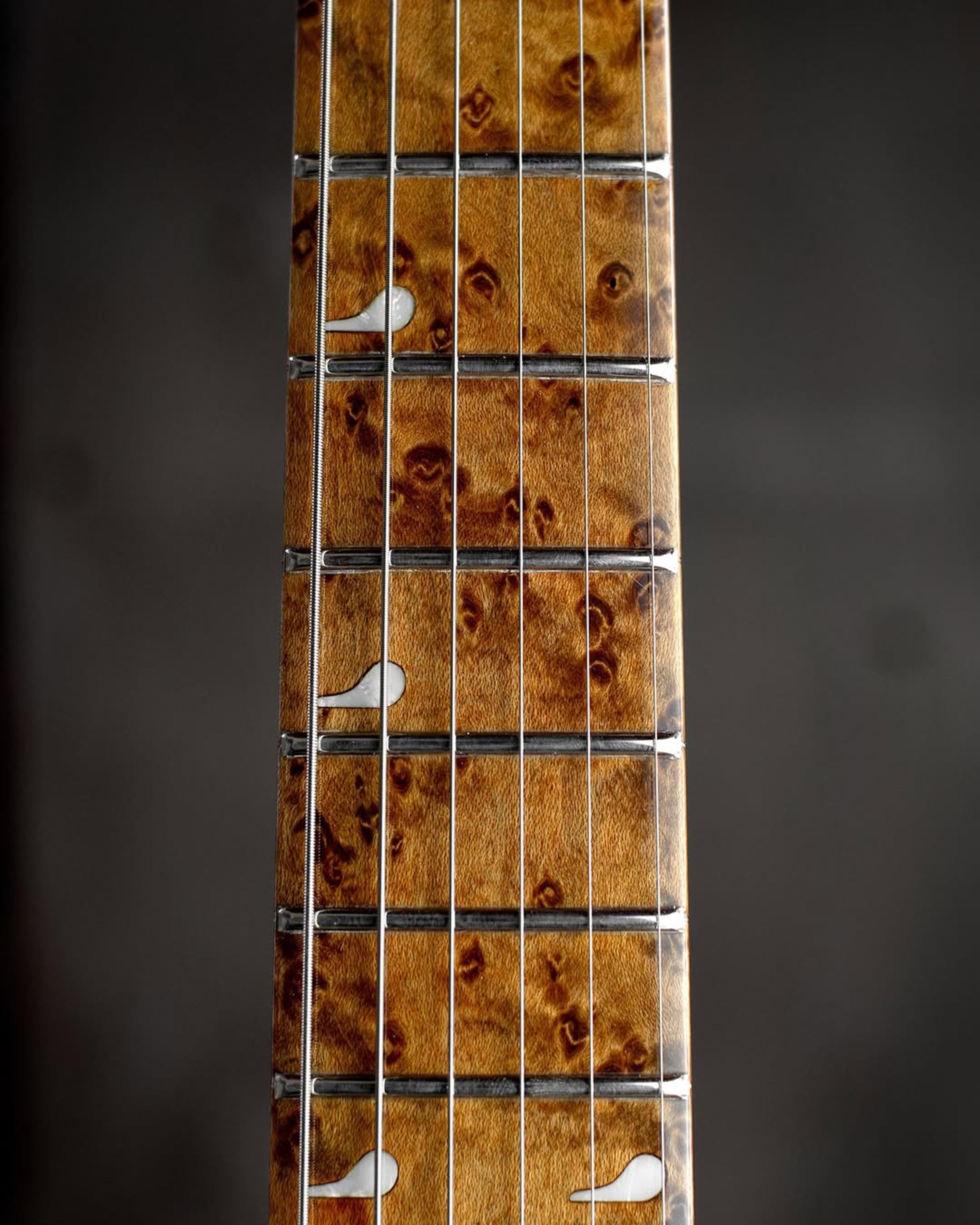 Front detail fretboard view of the ODIENG El Signature 6 string Guitar