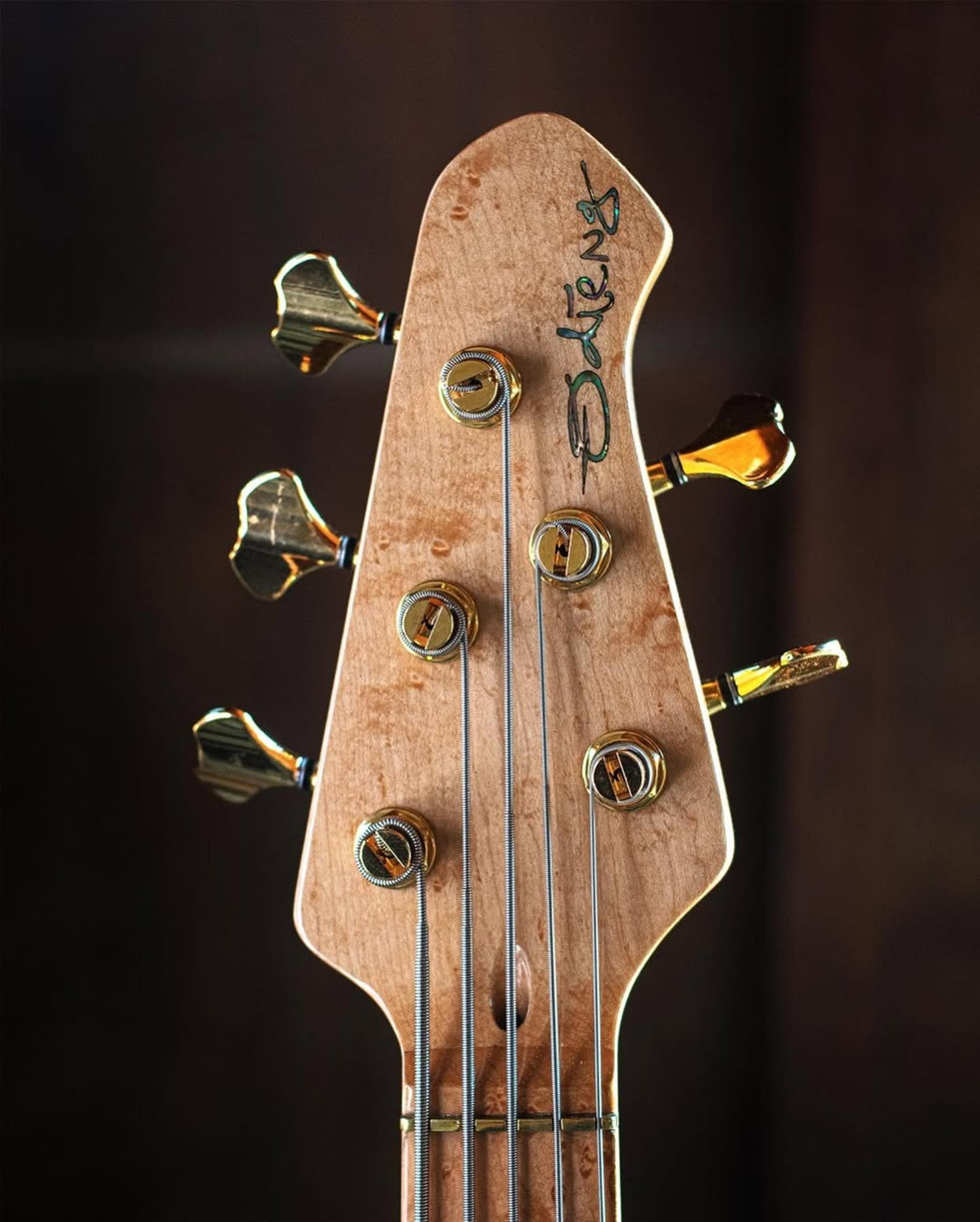 Front Headstock view of the ODIENG Nebula 5 string bass