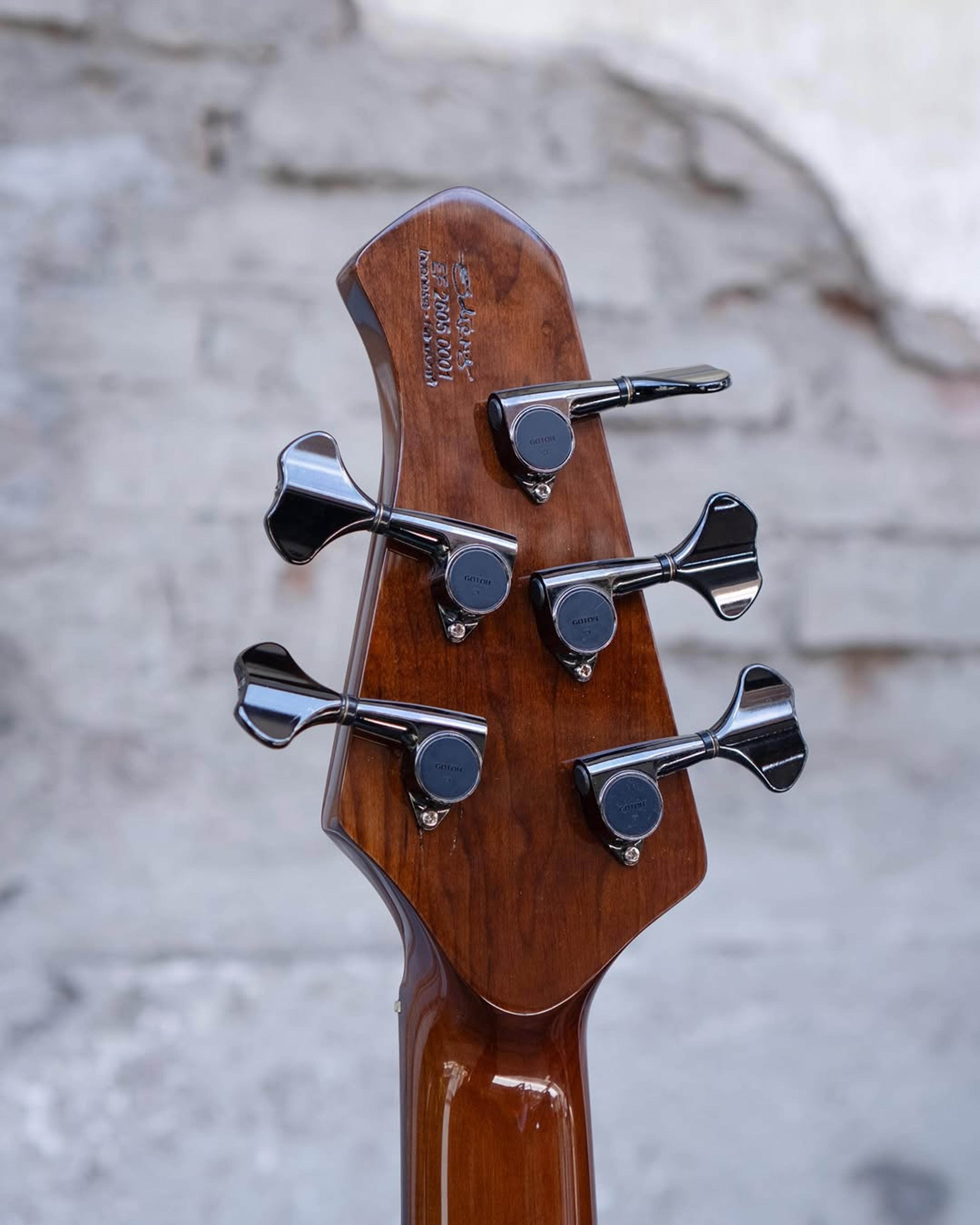 Back Headstock view of the EF KJ 5 string bass