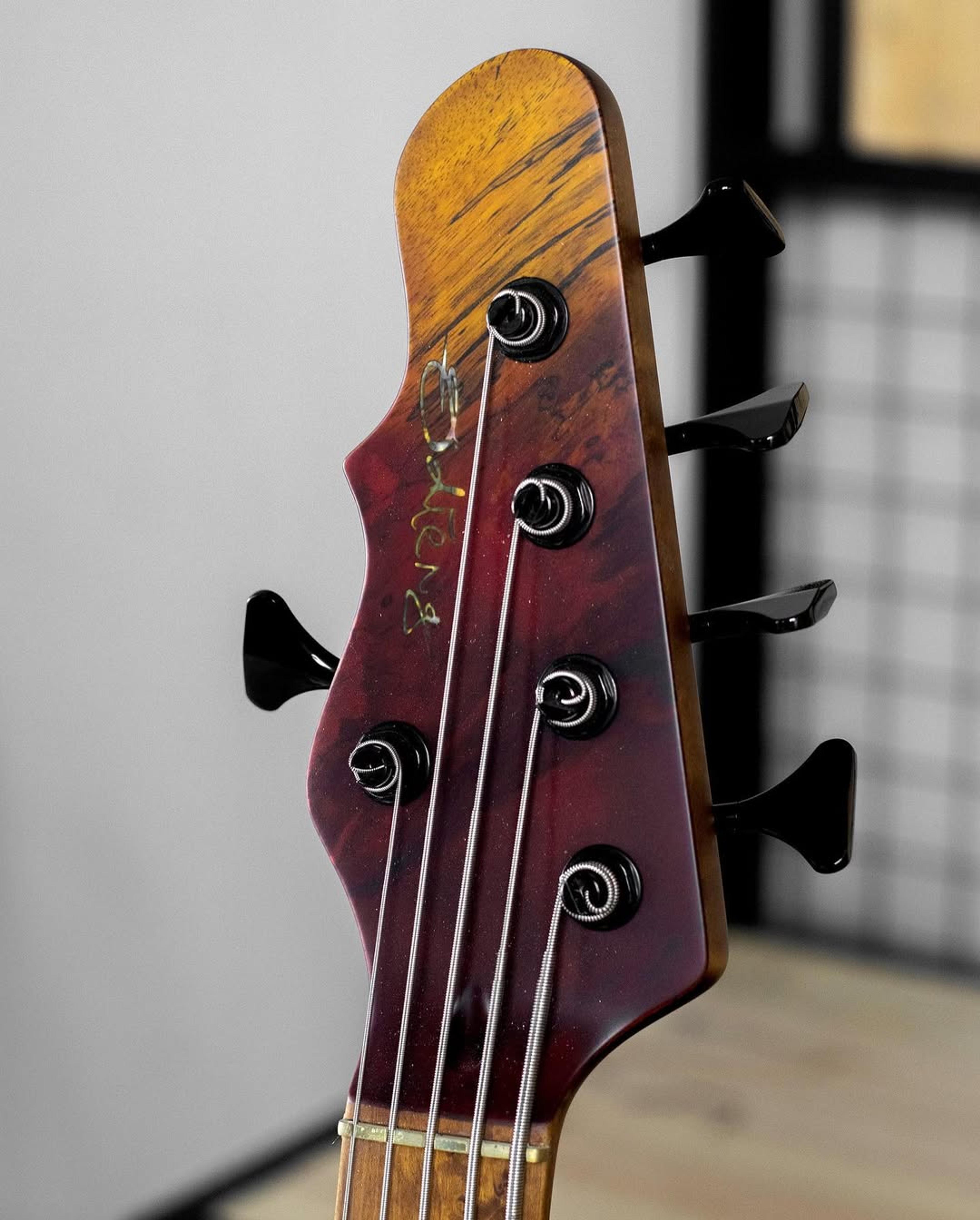 Front Headstock view of the ODIENG Corvette 5 string bass
