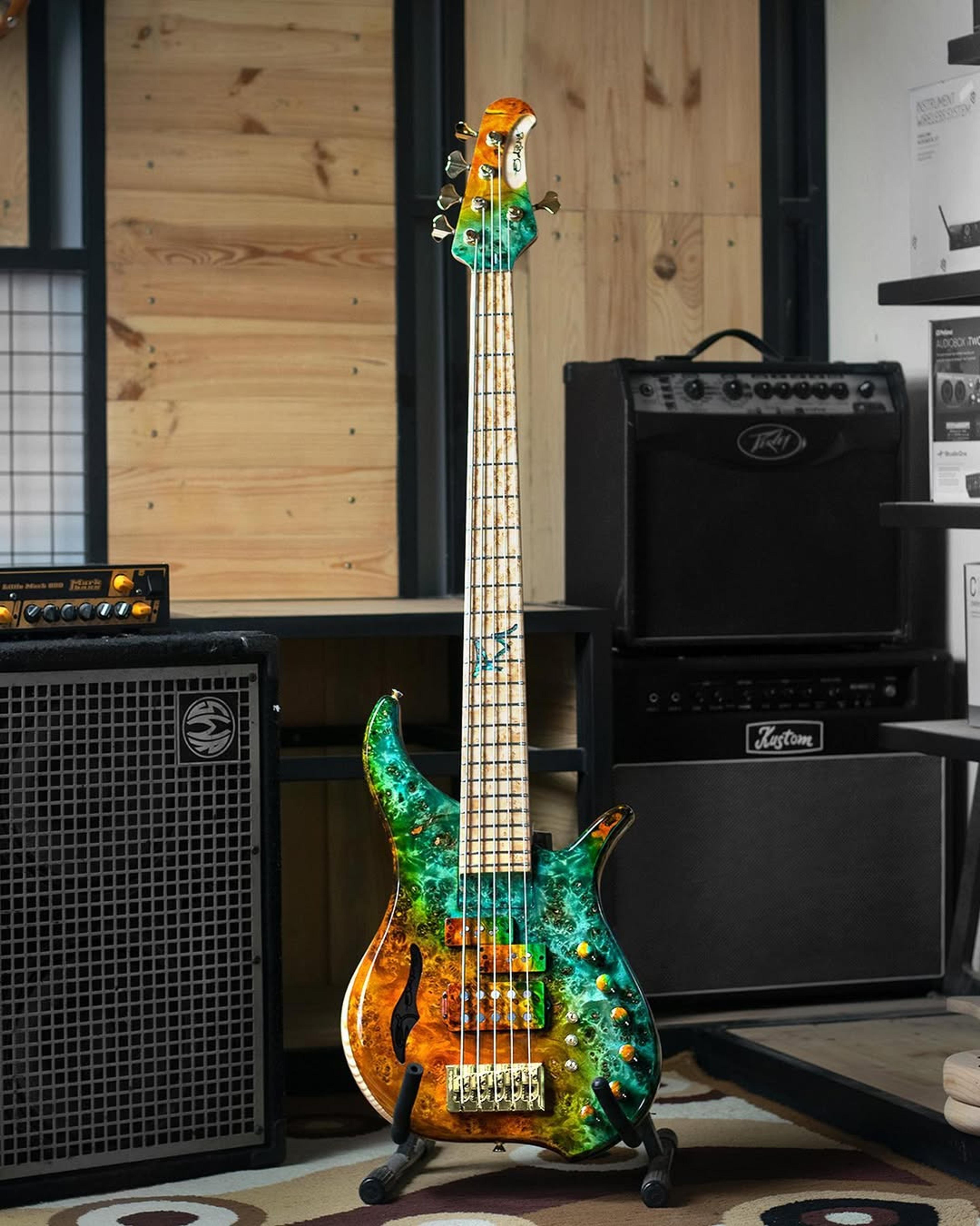 Full front view of the ODIENG Viper 5 string bass