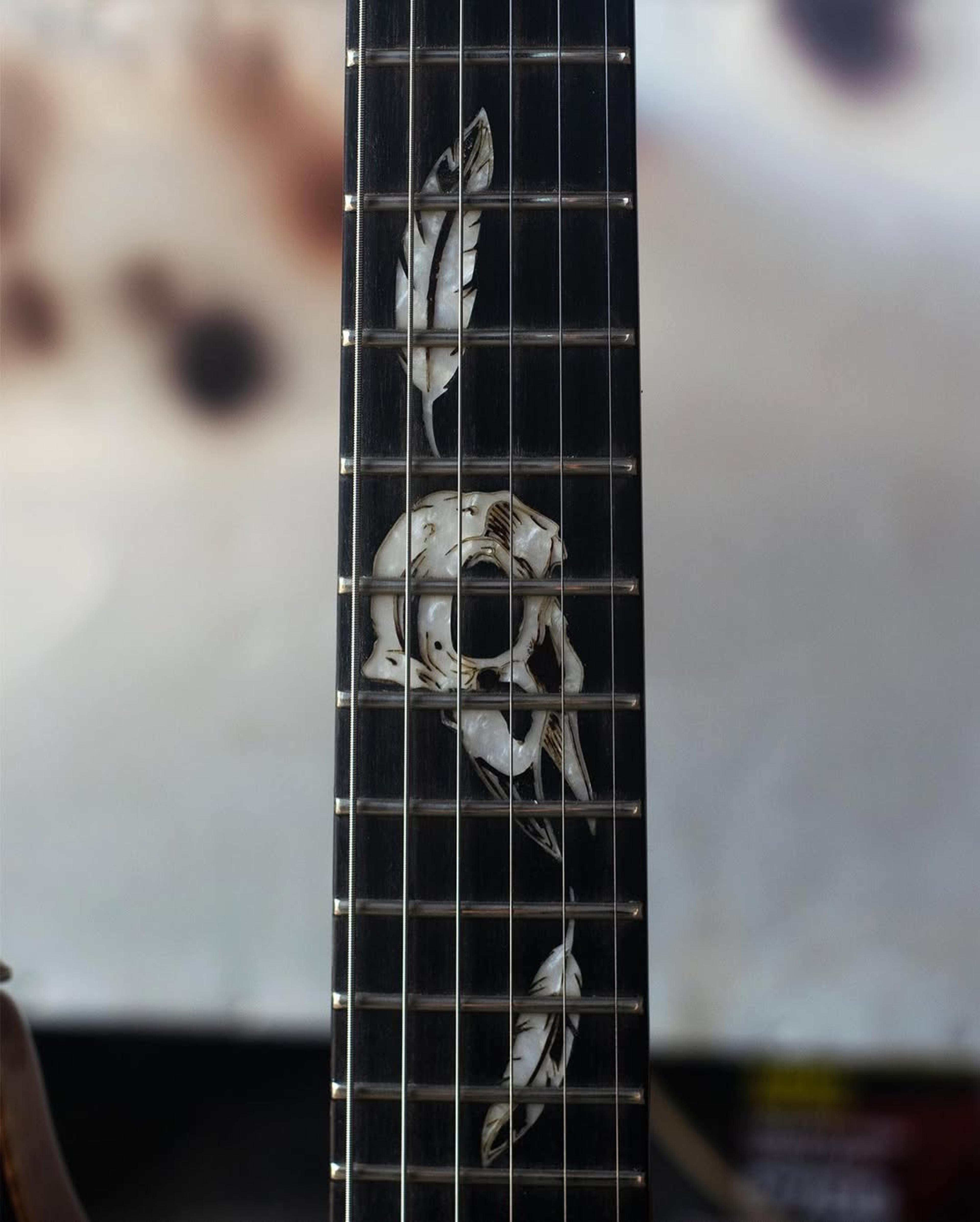 Front detail fretboard view of the ODIENG 6 string Guitar