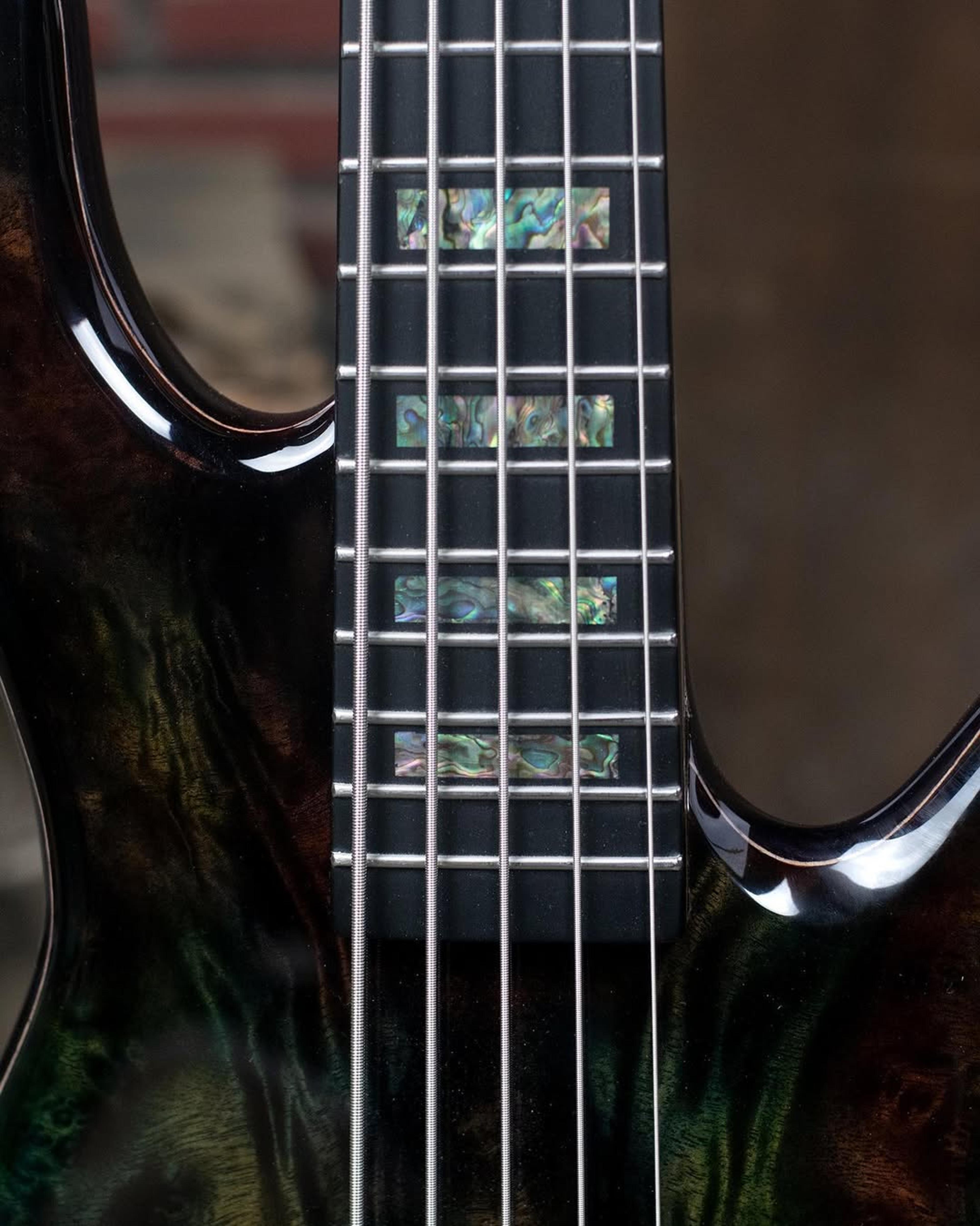 Front detail fretboard view of the ODIENG INZ 5 string bass