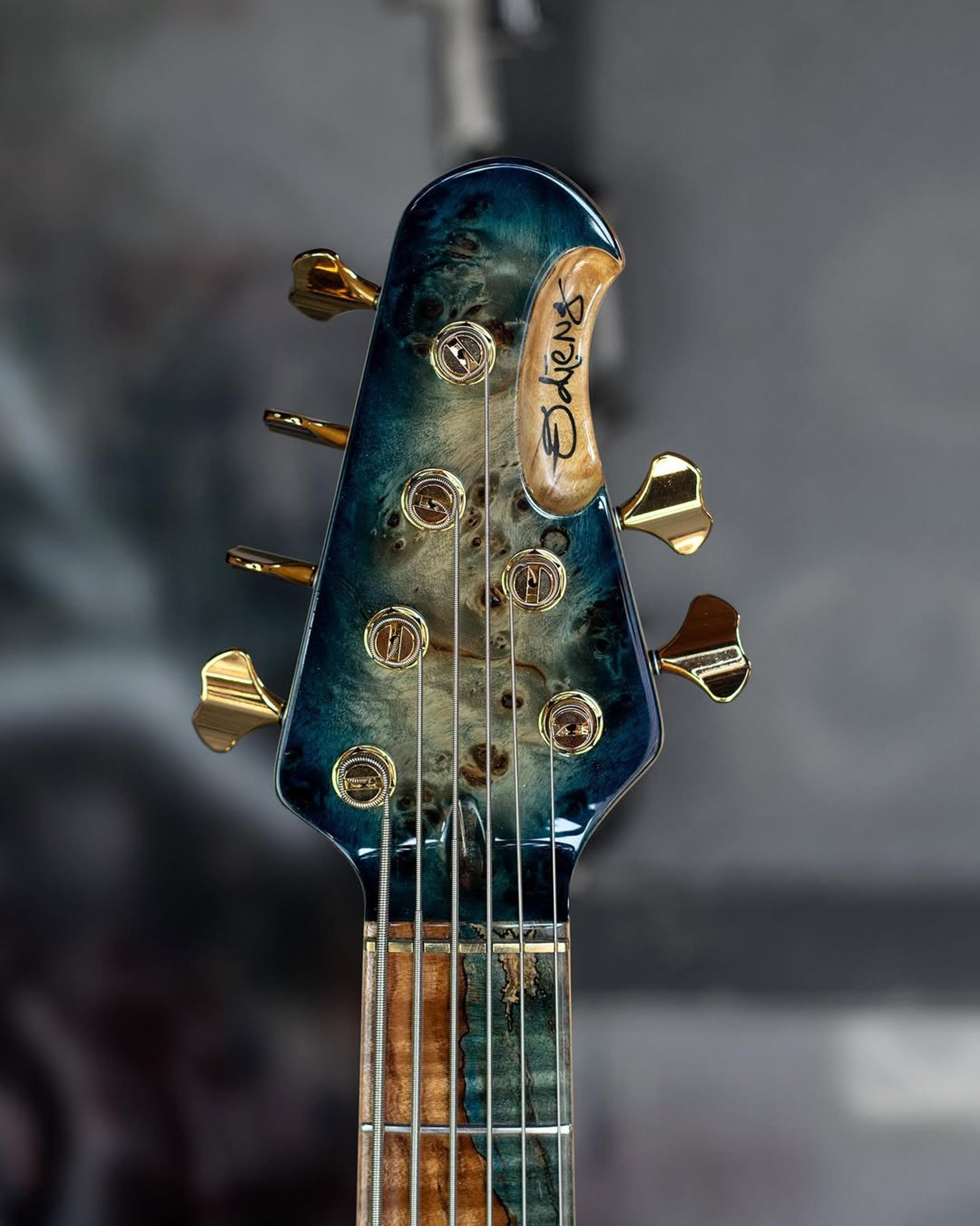 Front Headstock view of the ODIENG Nebula 6 string bass