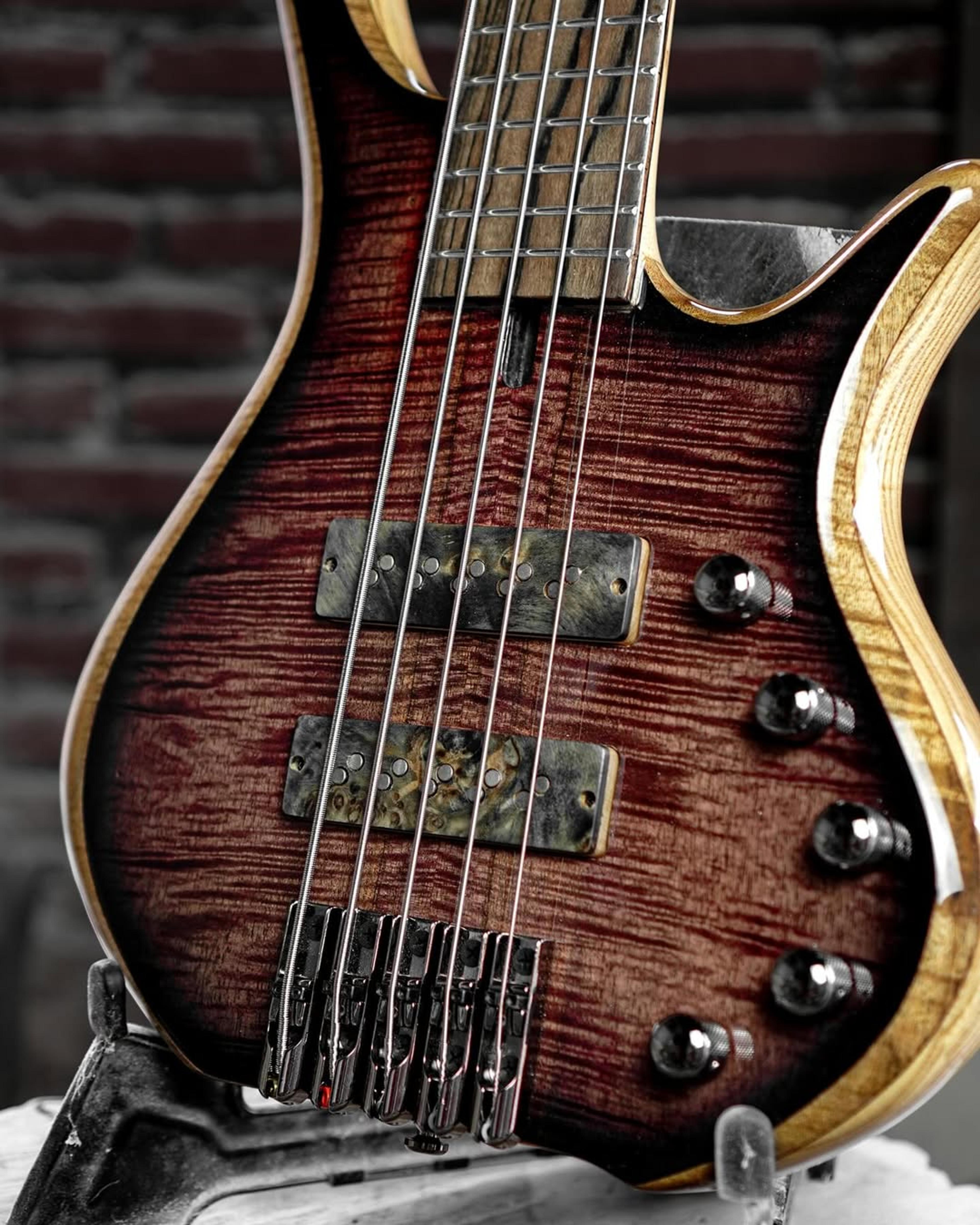 Side Body view of the EF Morbid 5 string bass