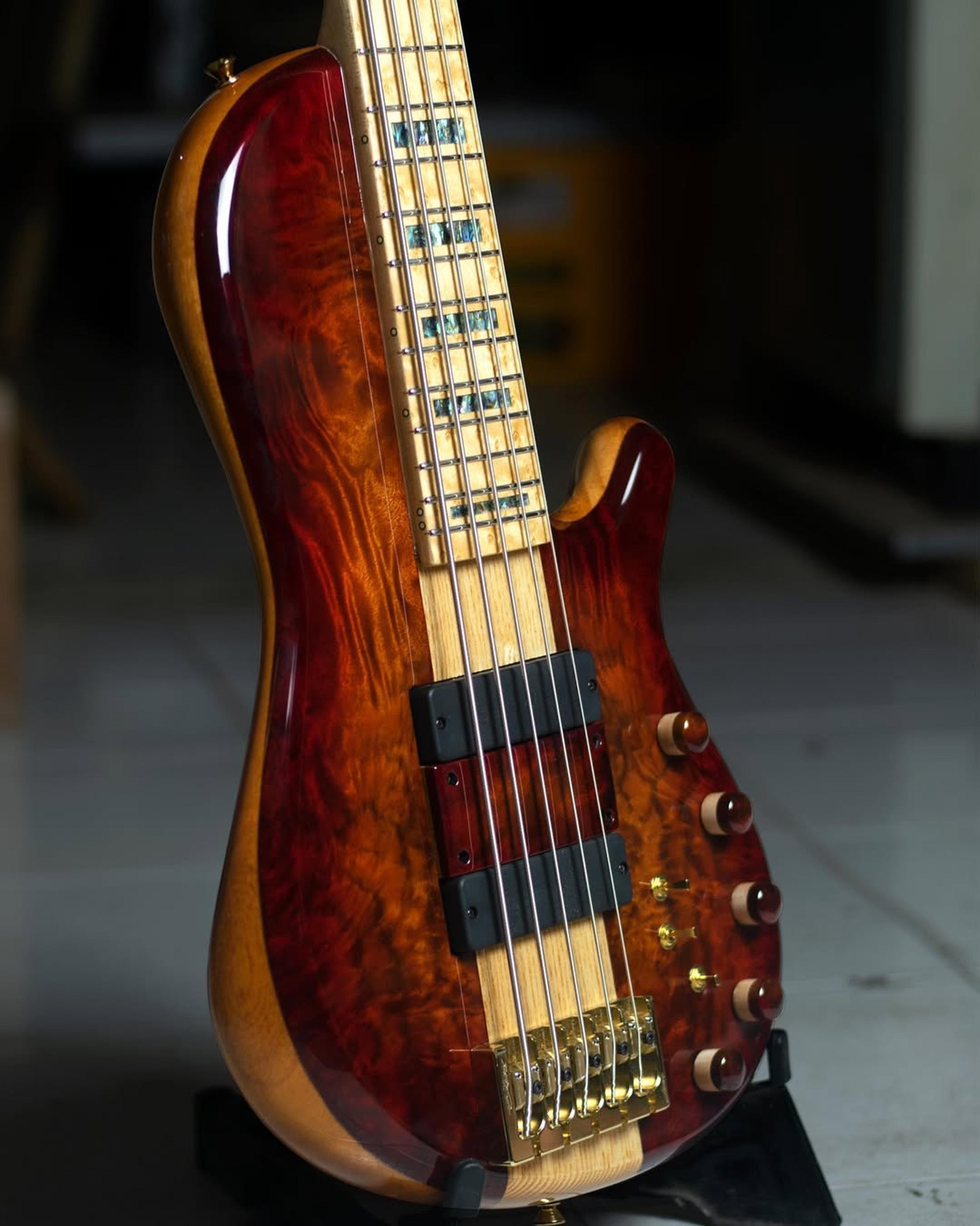 Side Body view of the ODIENG Nebula 5 string bass
