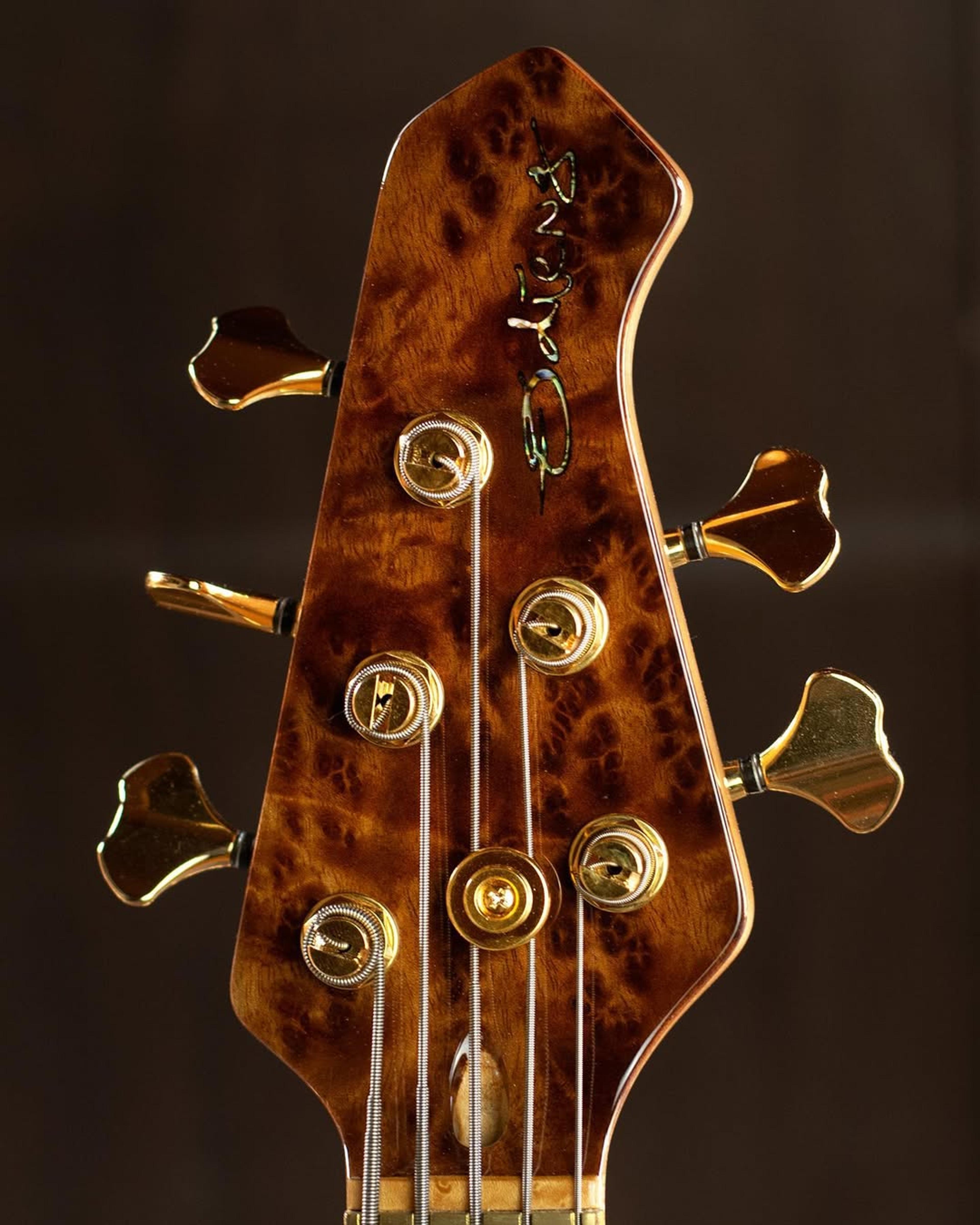 Front Headstock view of the ODIENG Nebula 5 string bass