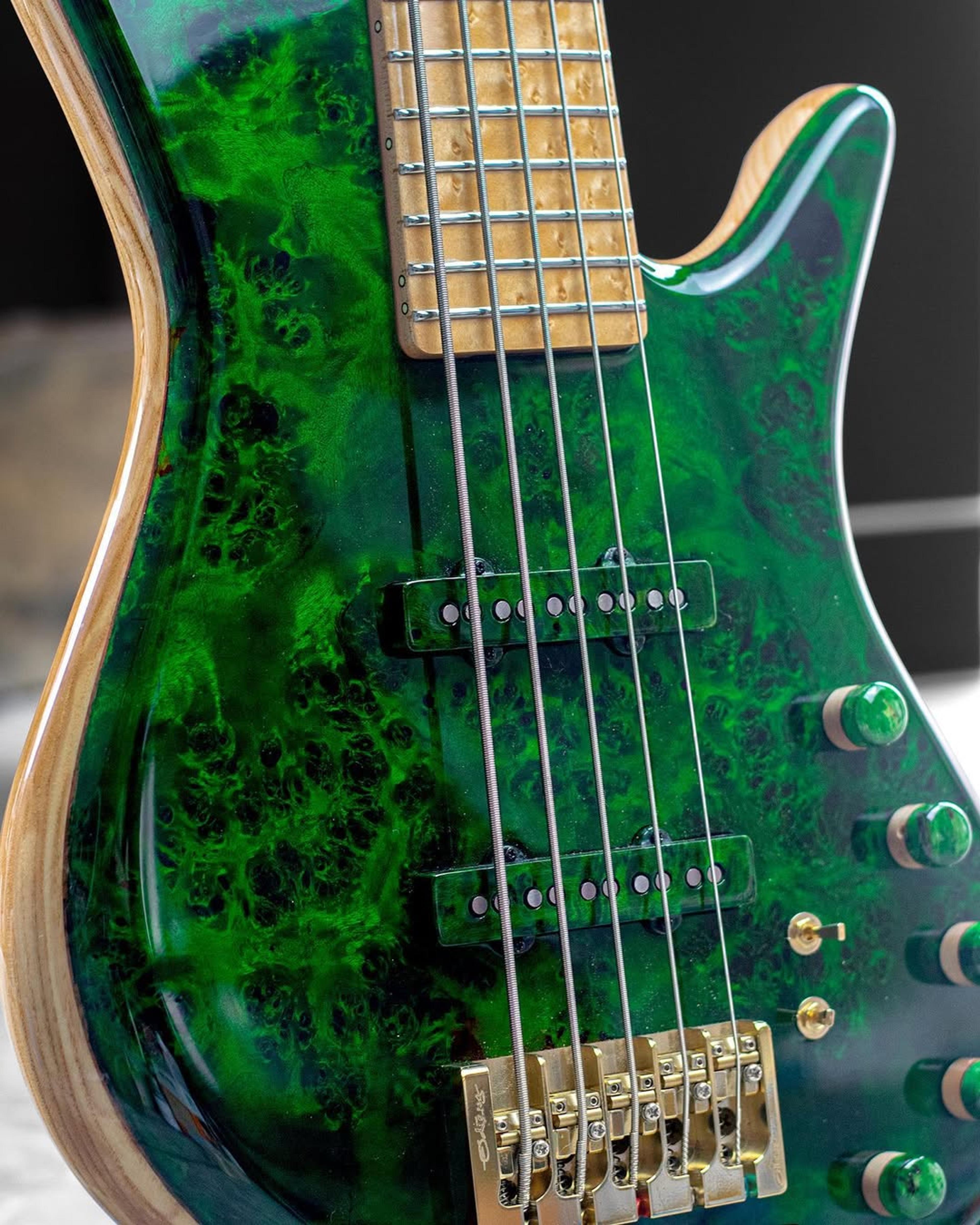 Front detail view of the ODIENG INZ 5 string bass