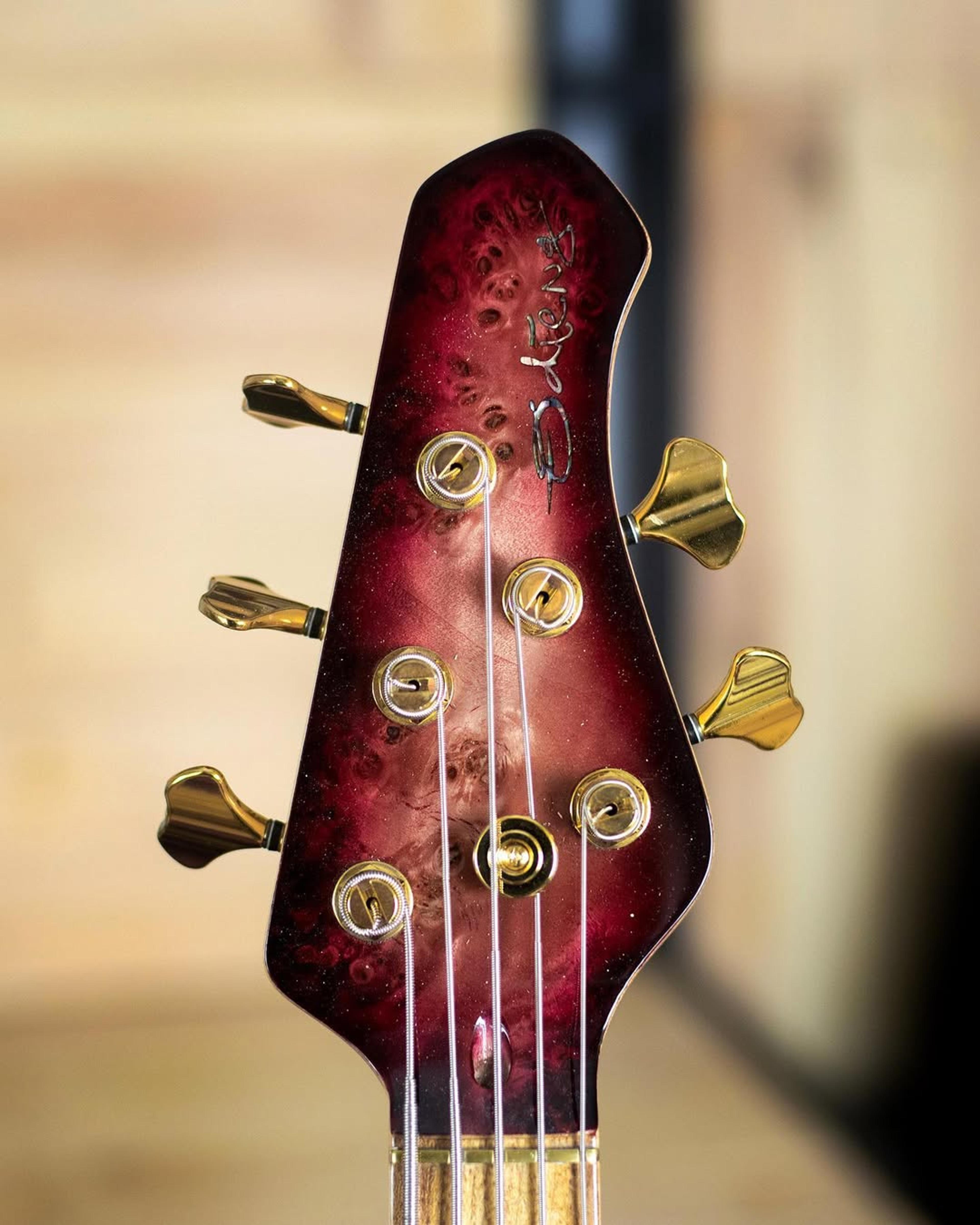 Front Headstock view of the ODIENG Viper 5 string bass