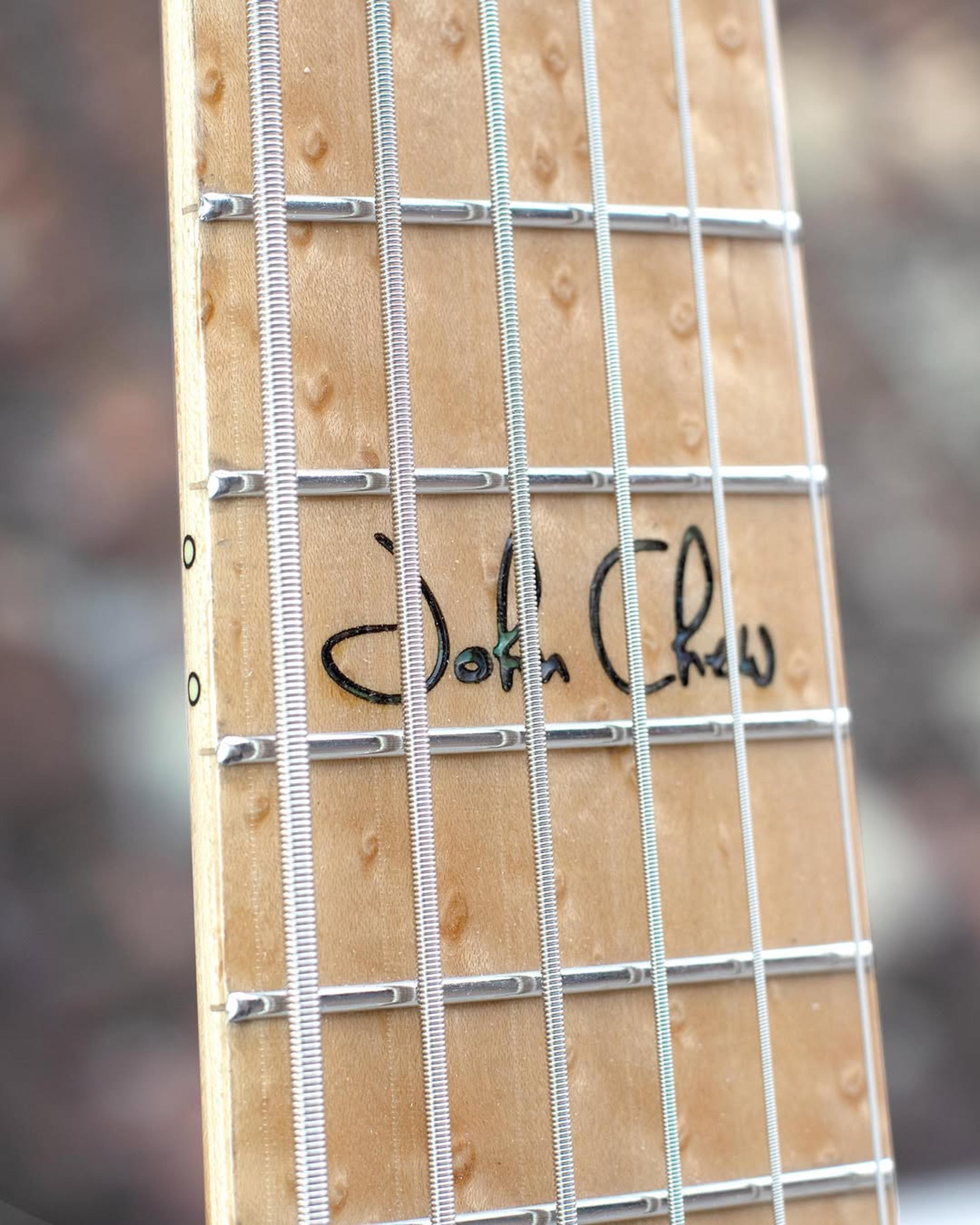 Front detail fretboard view of the ODIENG Viper 6 string bass