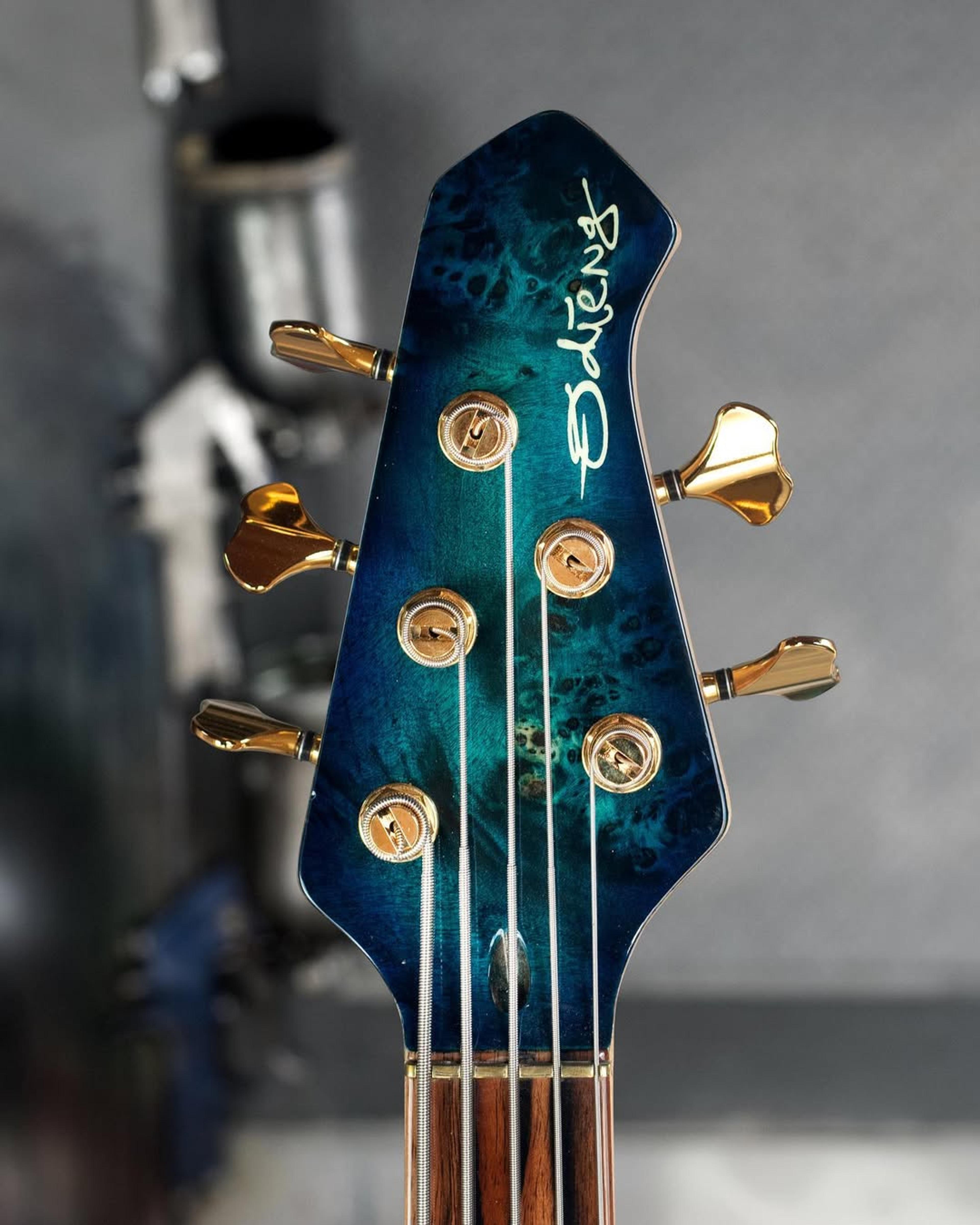 Front Headstock view of the ODIENG Viper 5 string bass