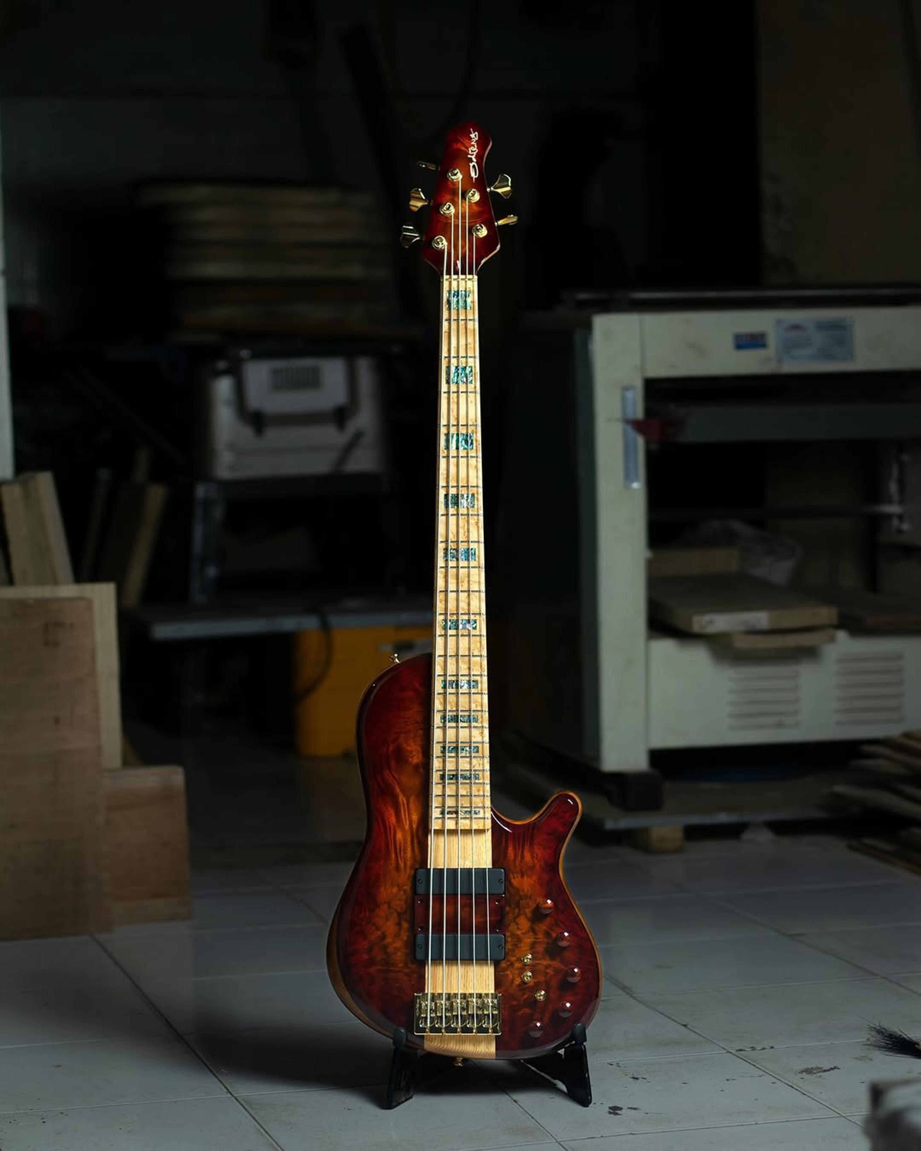 Full front view of the ODIENG Nebula 5 string bass