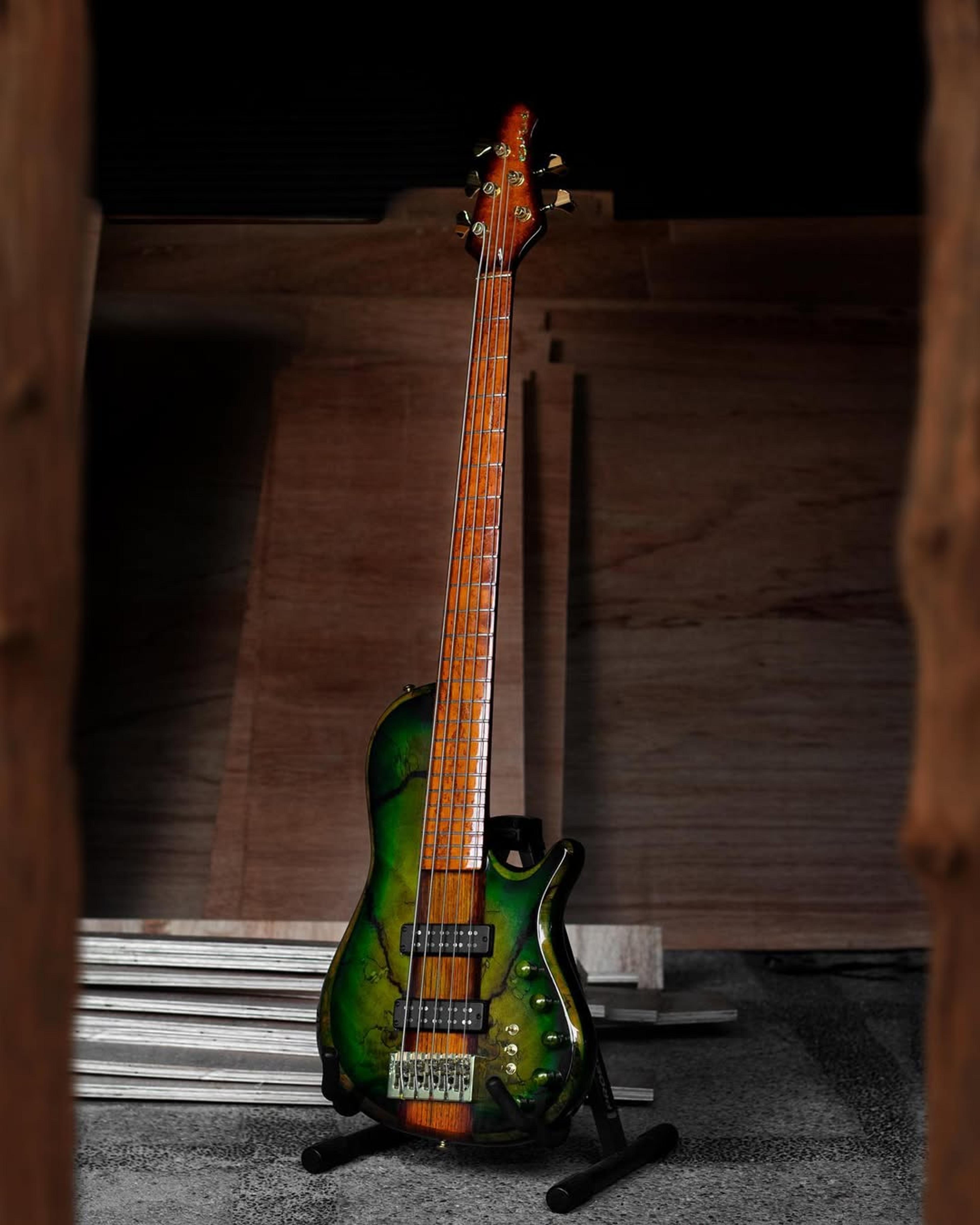Full front view of the ODIENG Nebula 5 string bass