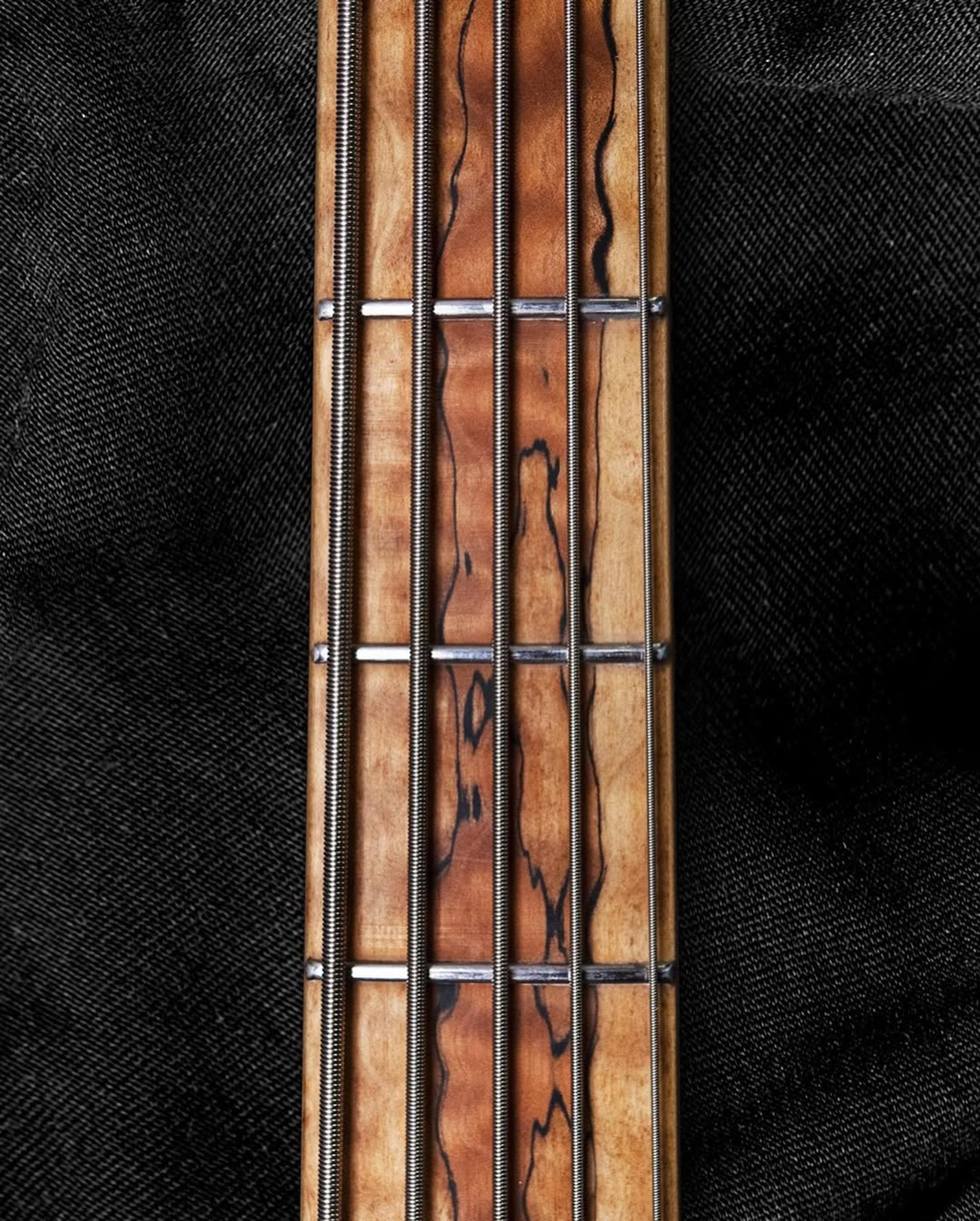 Front detail fretboard view of the ODIENG Corvette 5 string bass