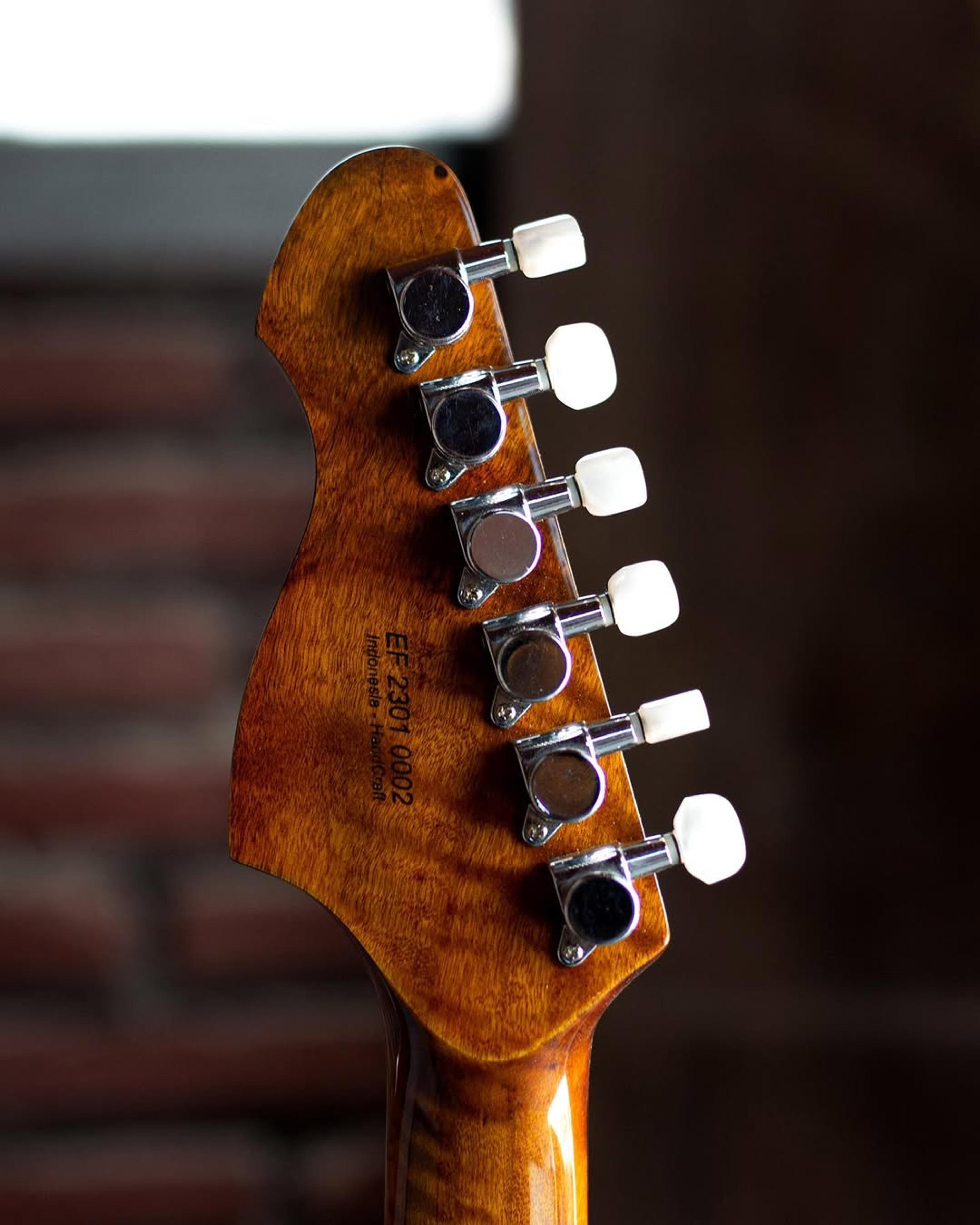 Back Headstock view of the ODIENG EF Series 2 6 string guitar
