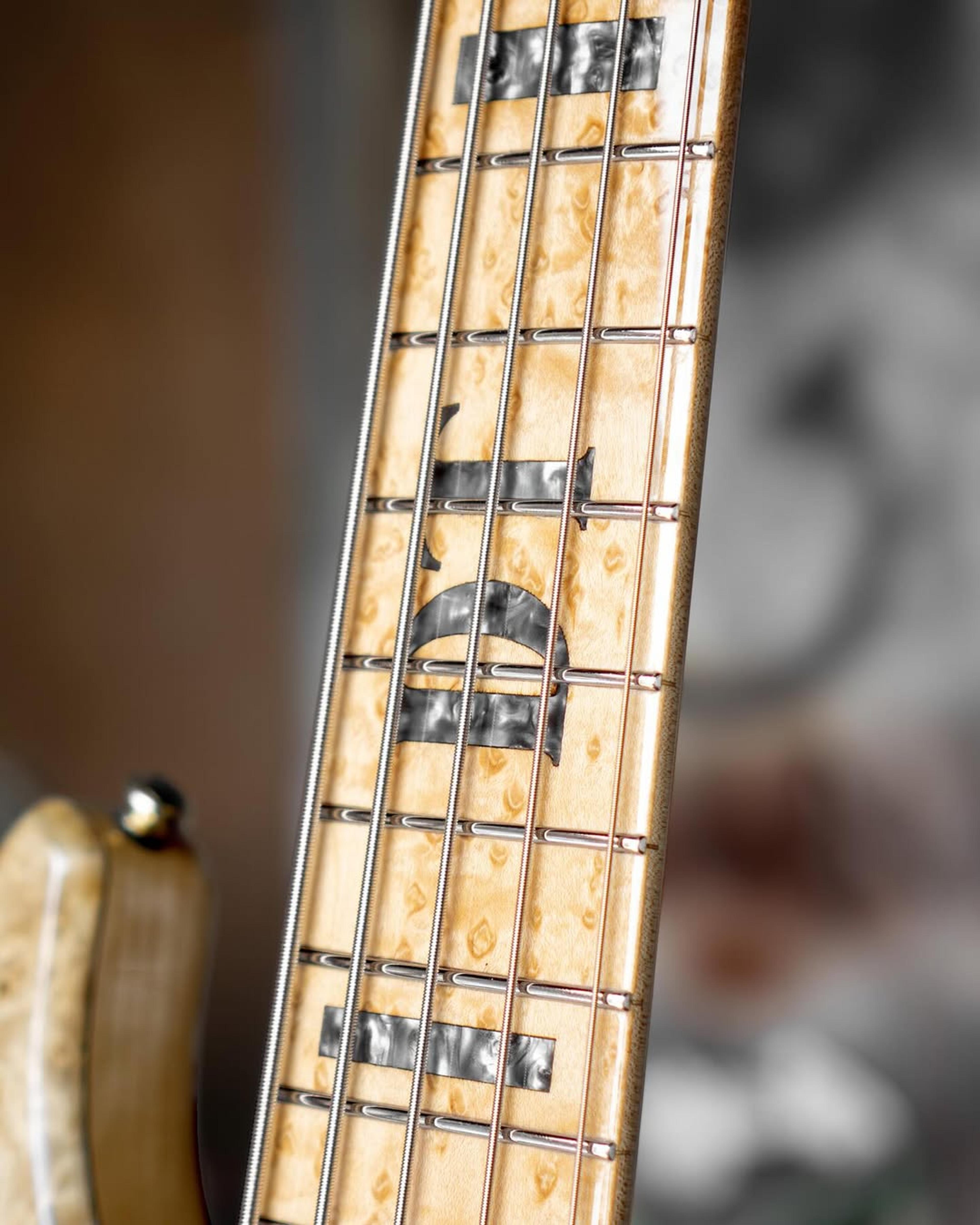 Front detail fretboard view of the ODIENG Viper 5 string bass
