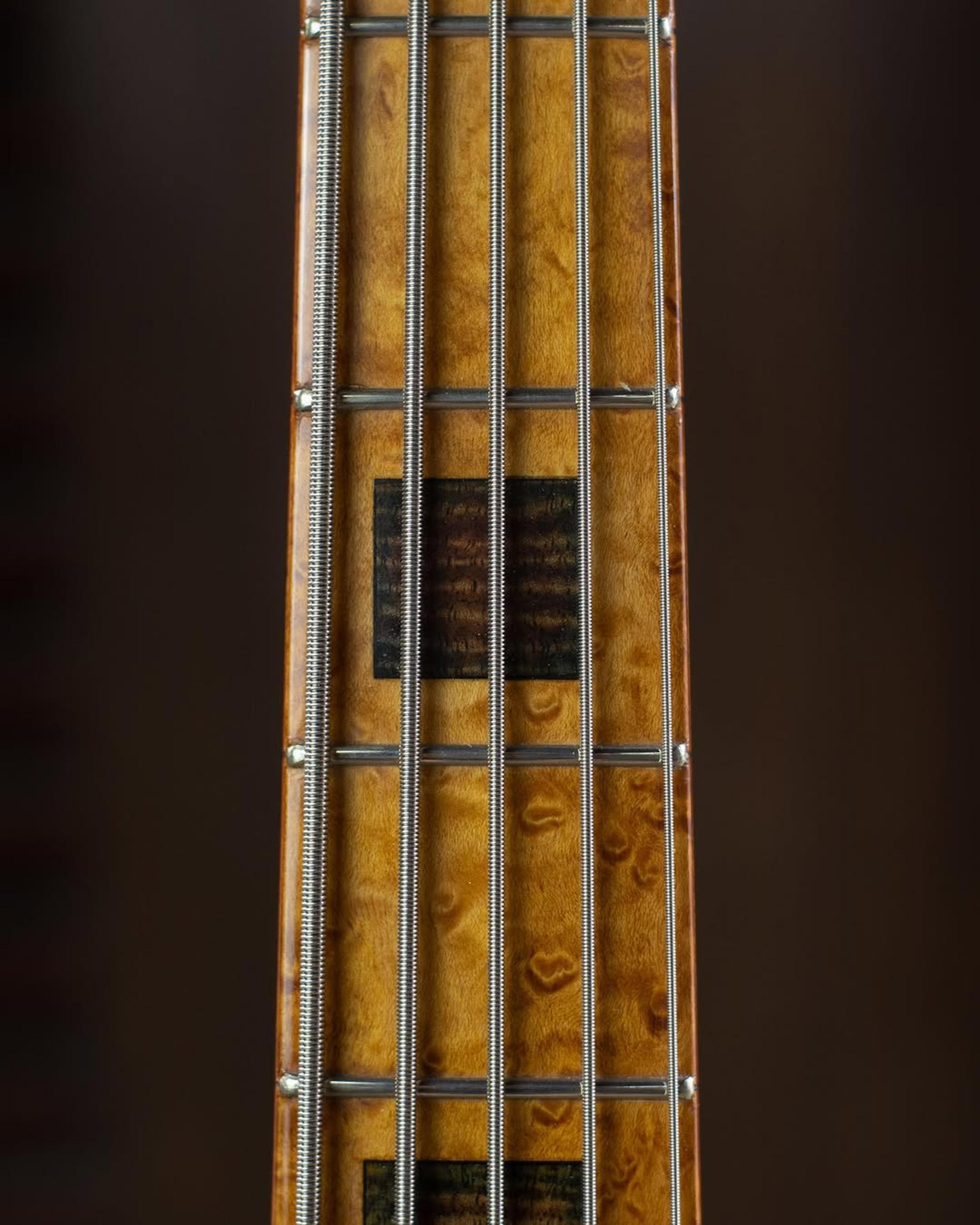 Front detail fretboard view of the ODIENG KJ 5 string bass