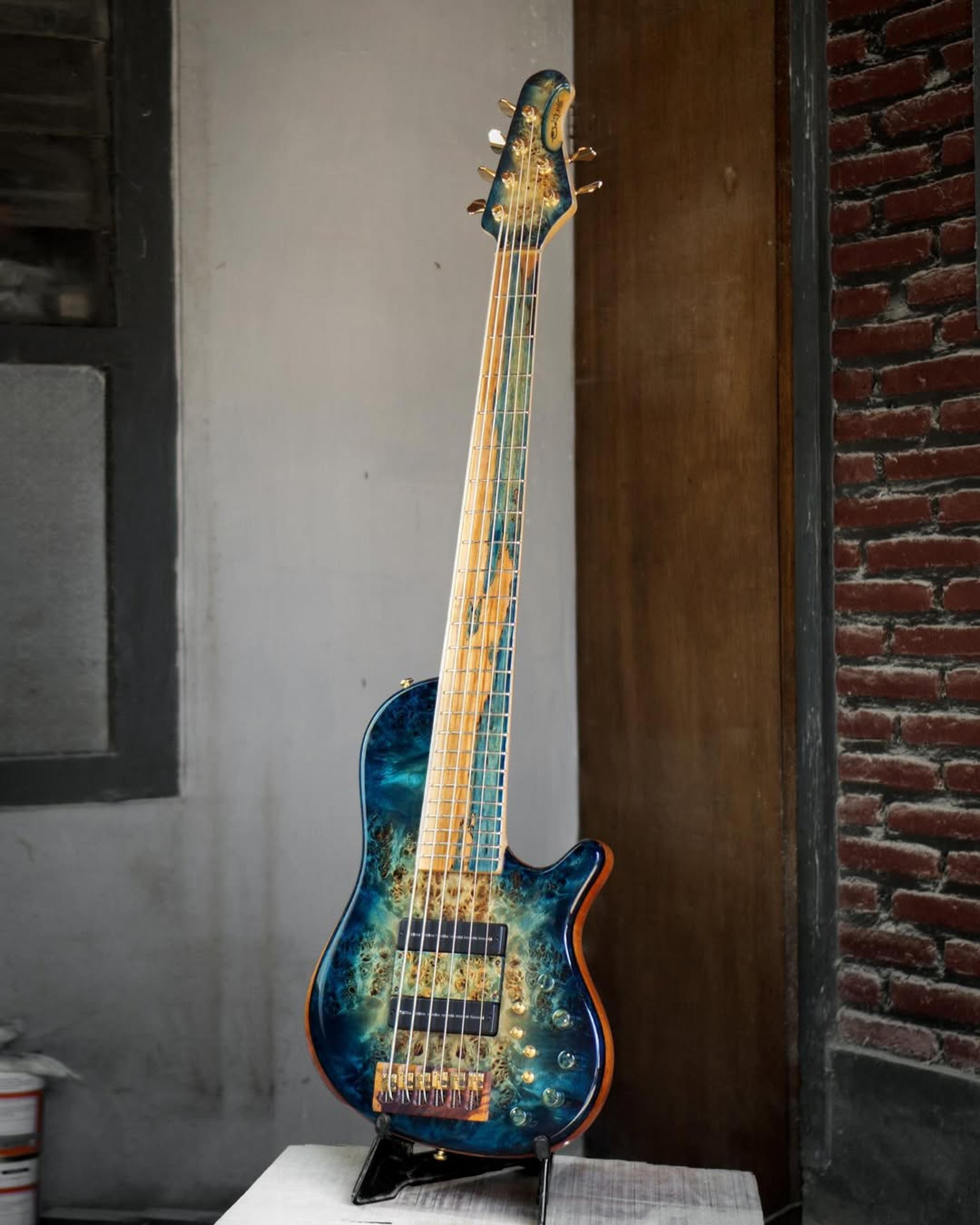 Full front view of the ODIENG Nebula 6 string bass