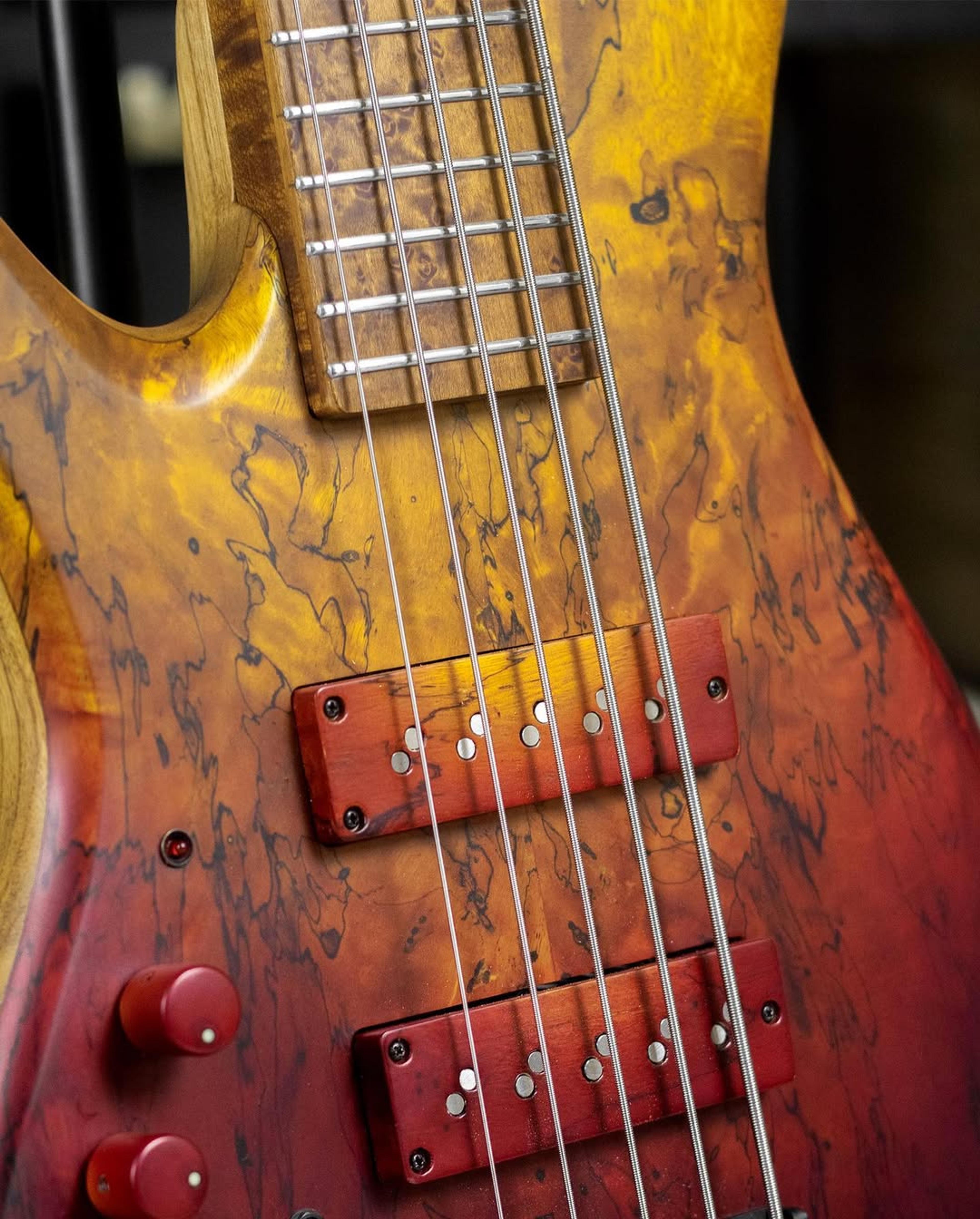 Front detail view of the ODIENG Corvette 5 string bass