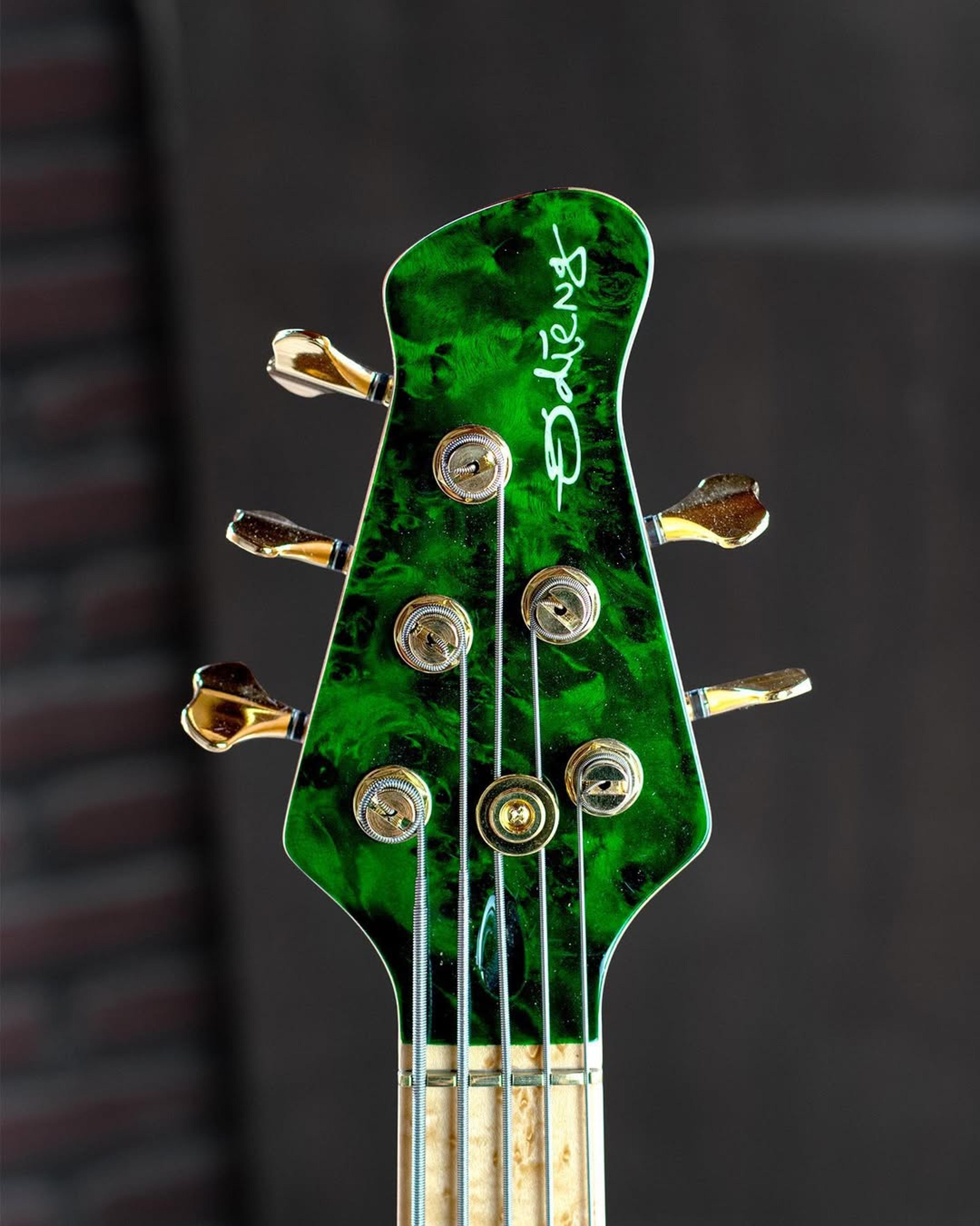 Front Headstock view of the ODIENG INZ 5 string bass