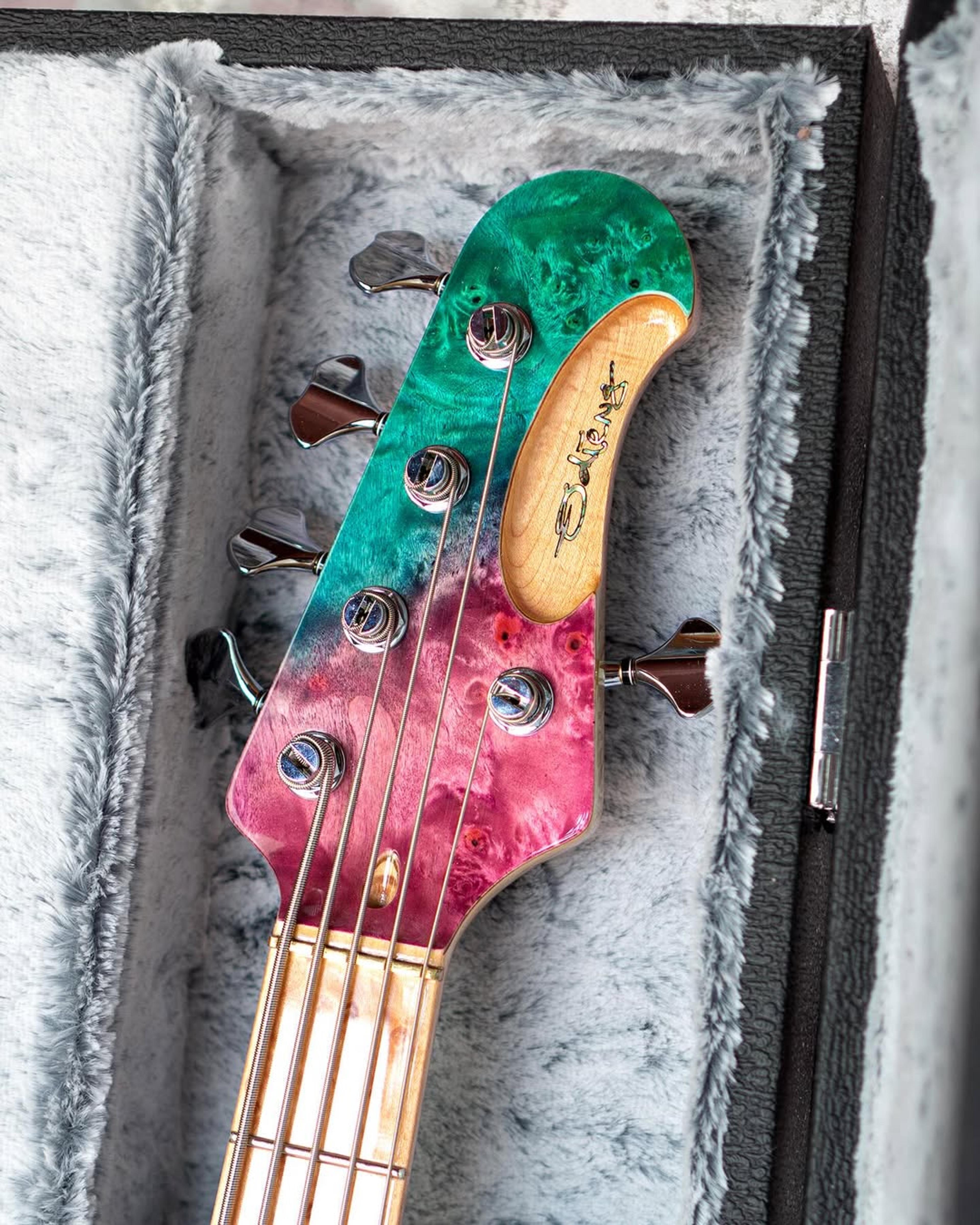 Front Headstock view of the ODIENG Viper 5 string bass