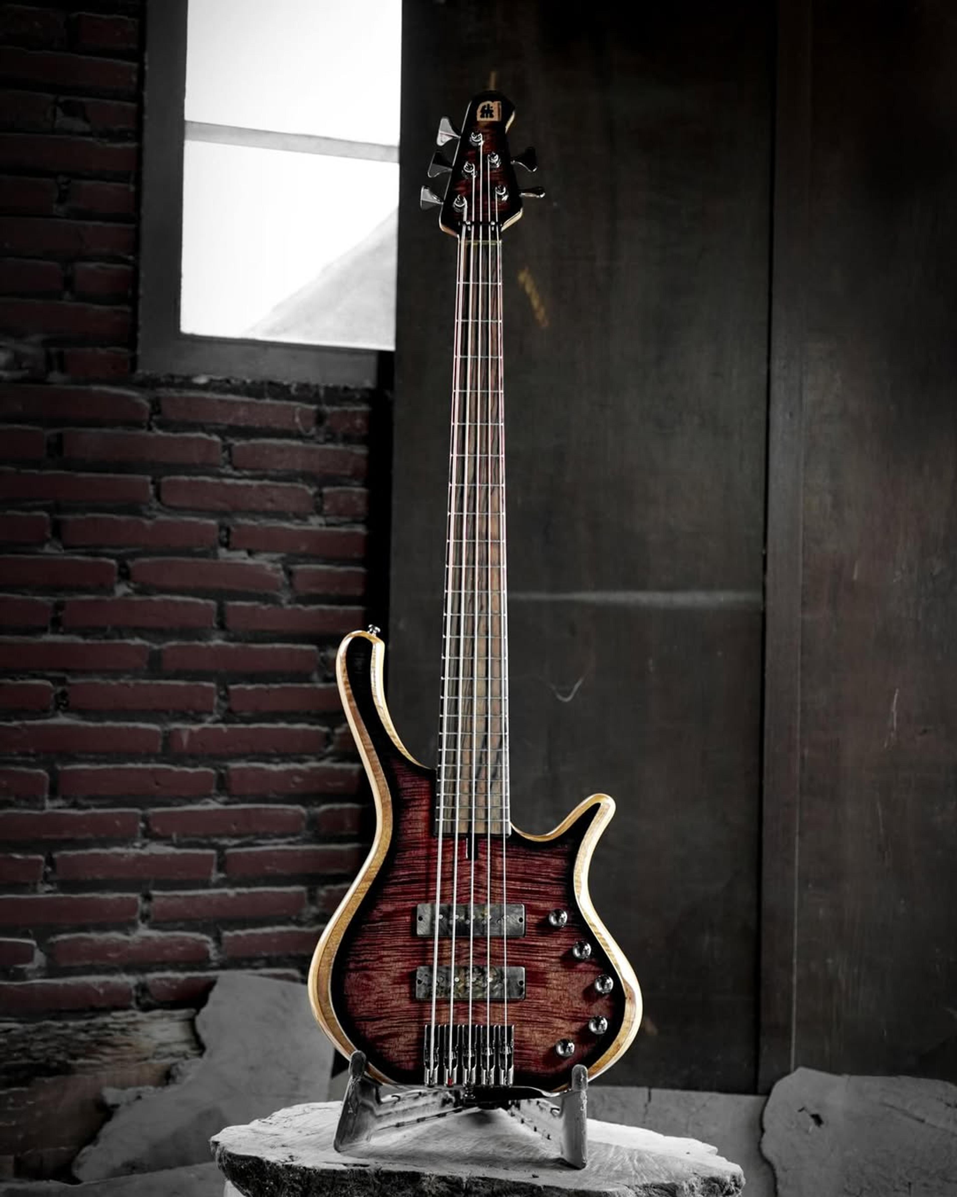 Full front view of the EF Morbid 5 string bass