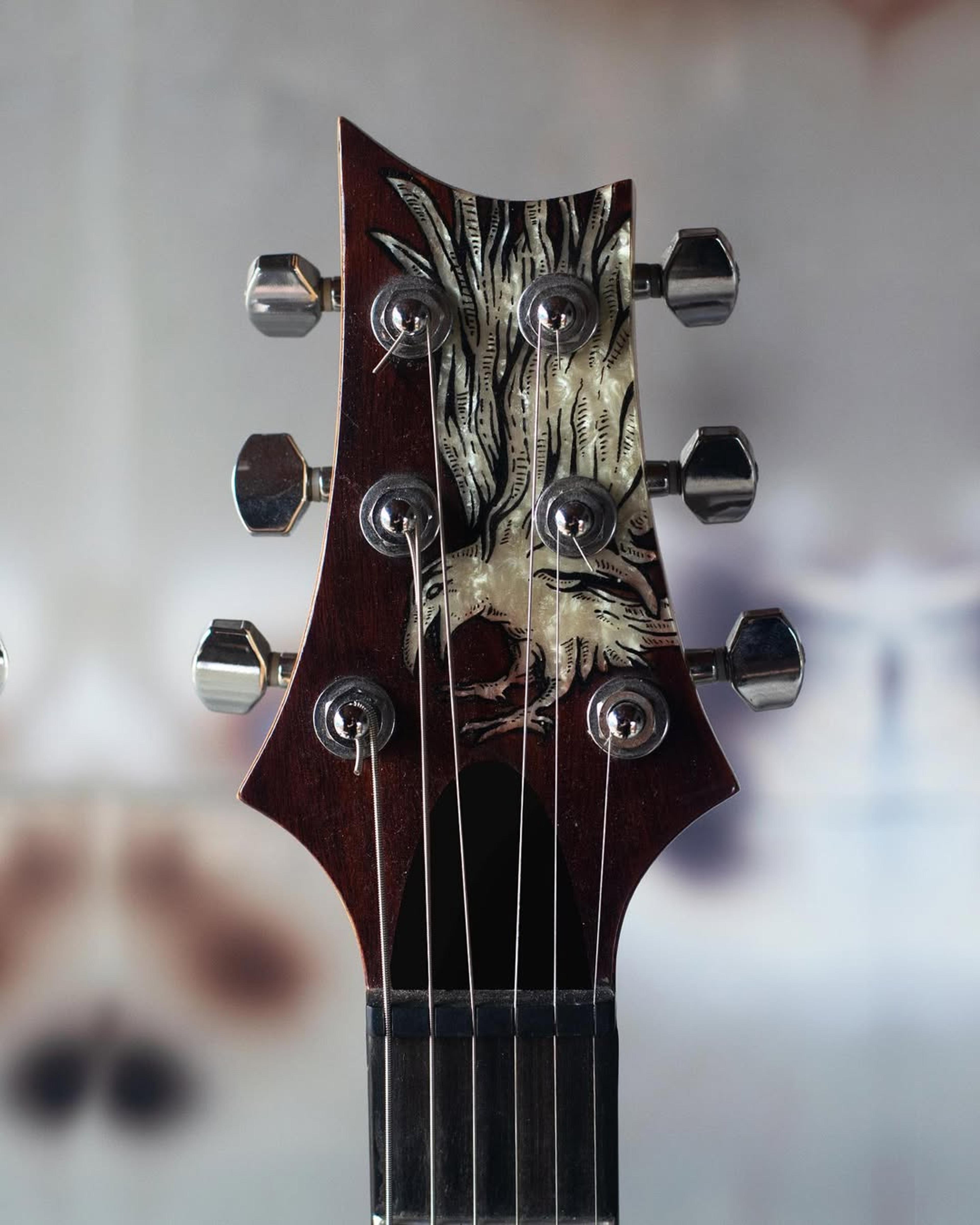 Front Headstock view of the ODIENG 6 string Guitar
