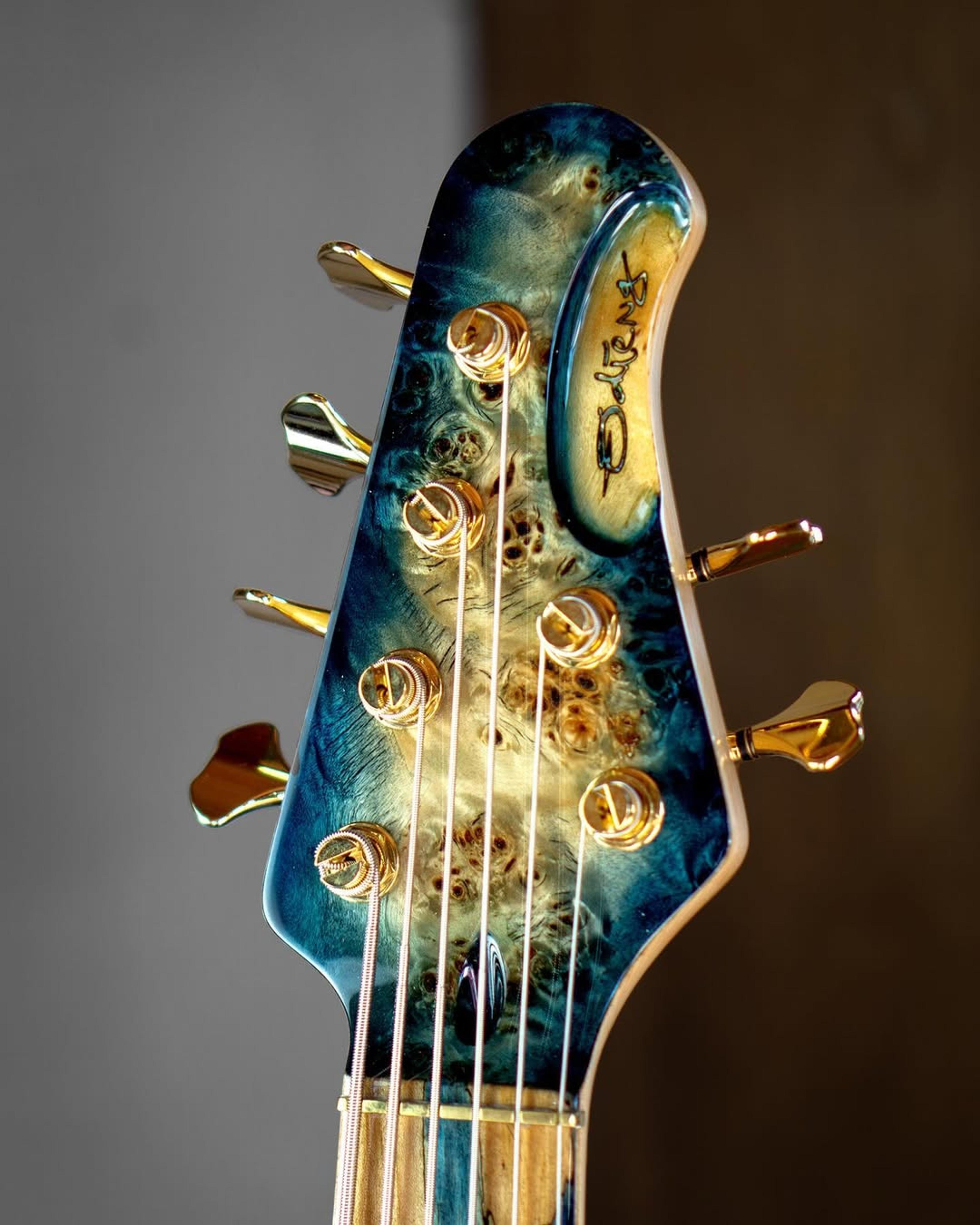 Front Headstock view of the ODIENG Nebula 6 string bass