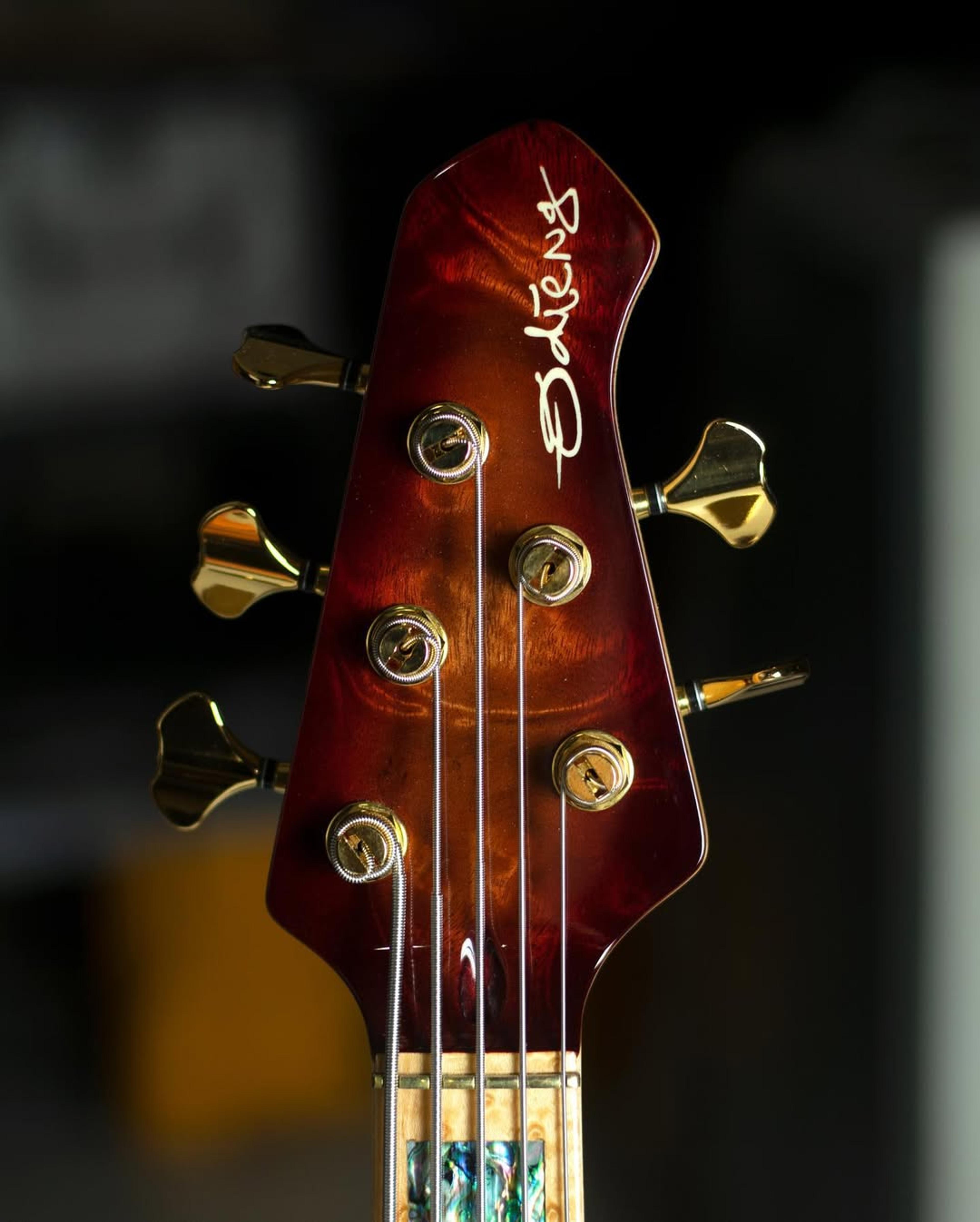Front Headstock view of the ODIENG Nebula 5 string bass