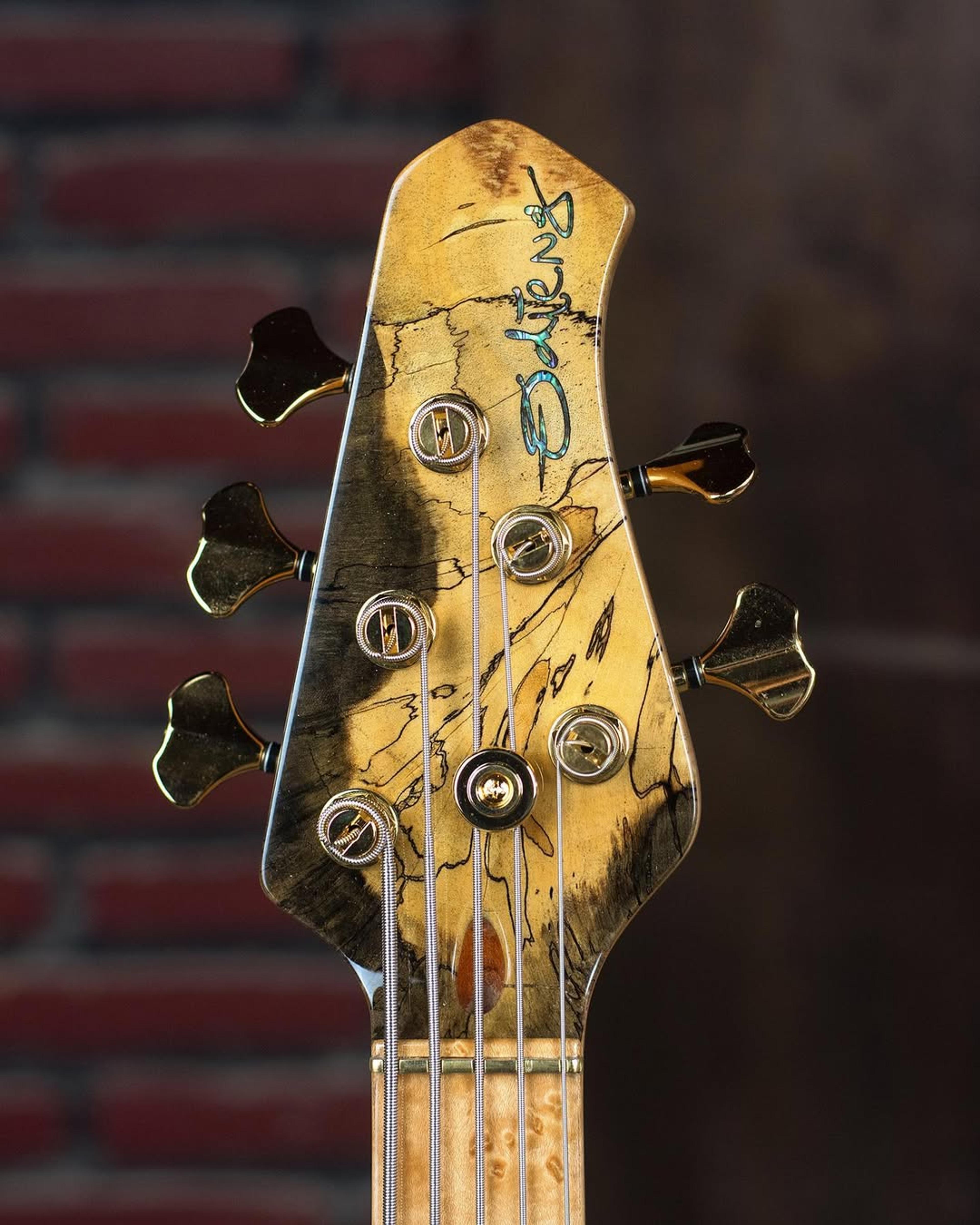 Front Headstock view of the ODIENG Nebula 5 string bass